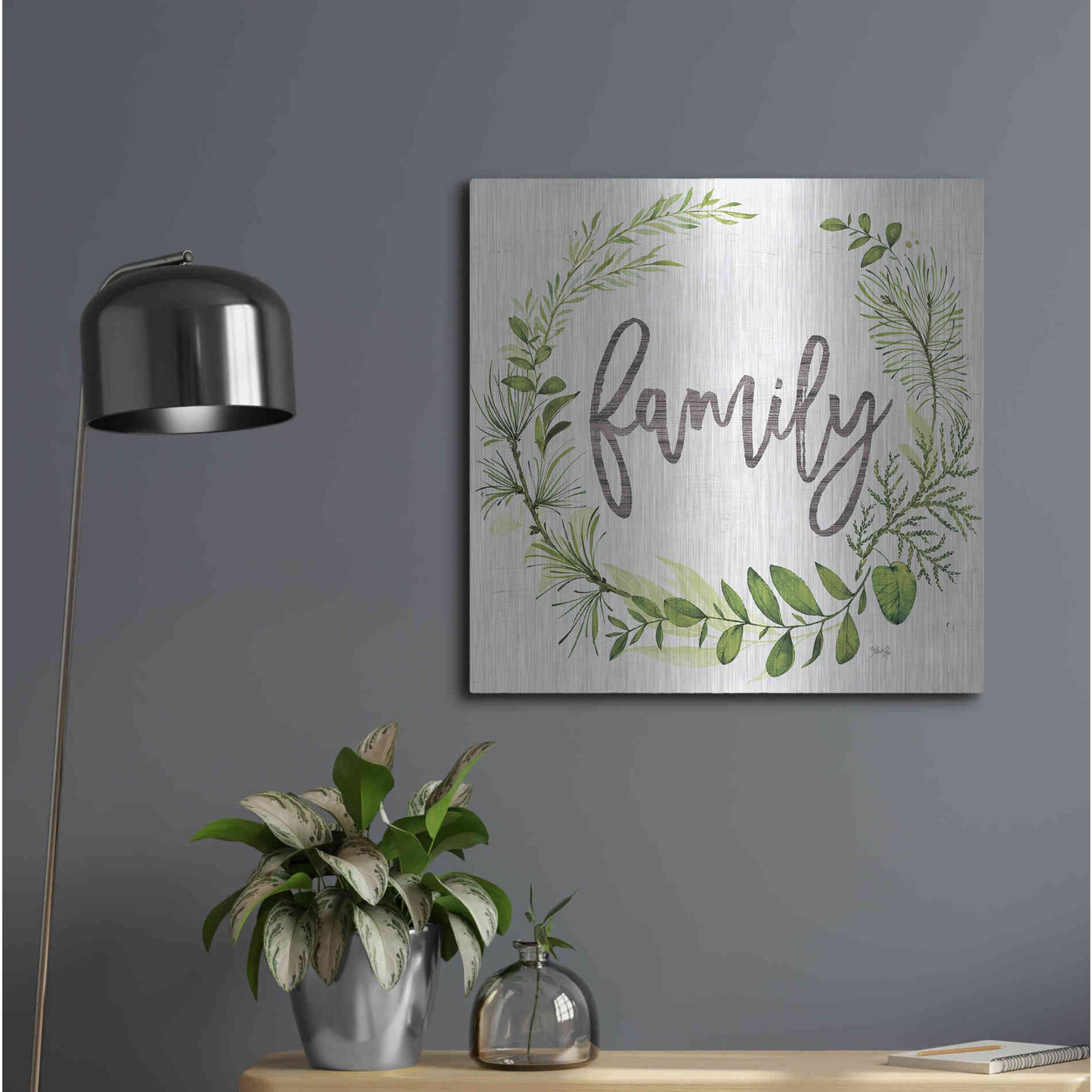 Luxe Metal Art 'Family Greenery Wreath' by Marla Rae, Metal Wall Art,24x24