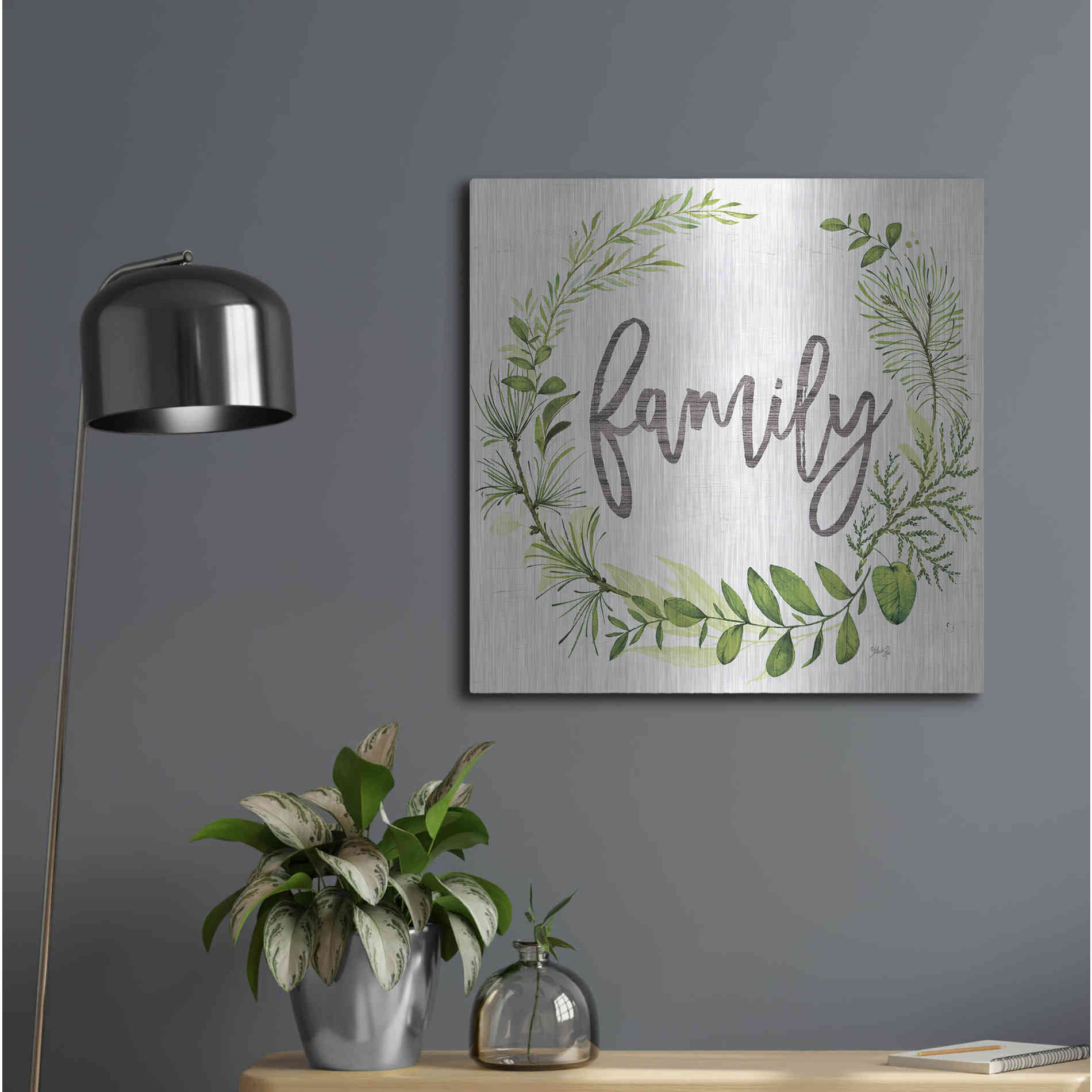 Luxe Metal Art 'Family Greenery Wreath' by Marla Rae, Metal Wall Art,24x24