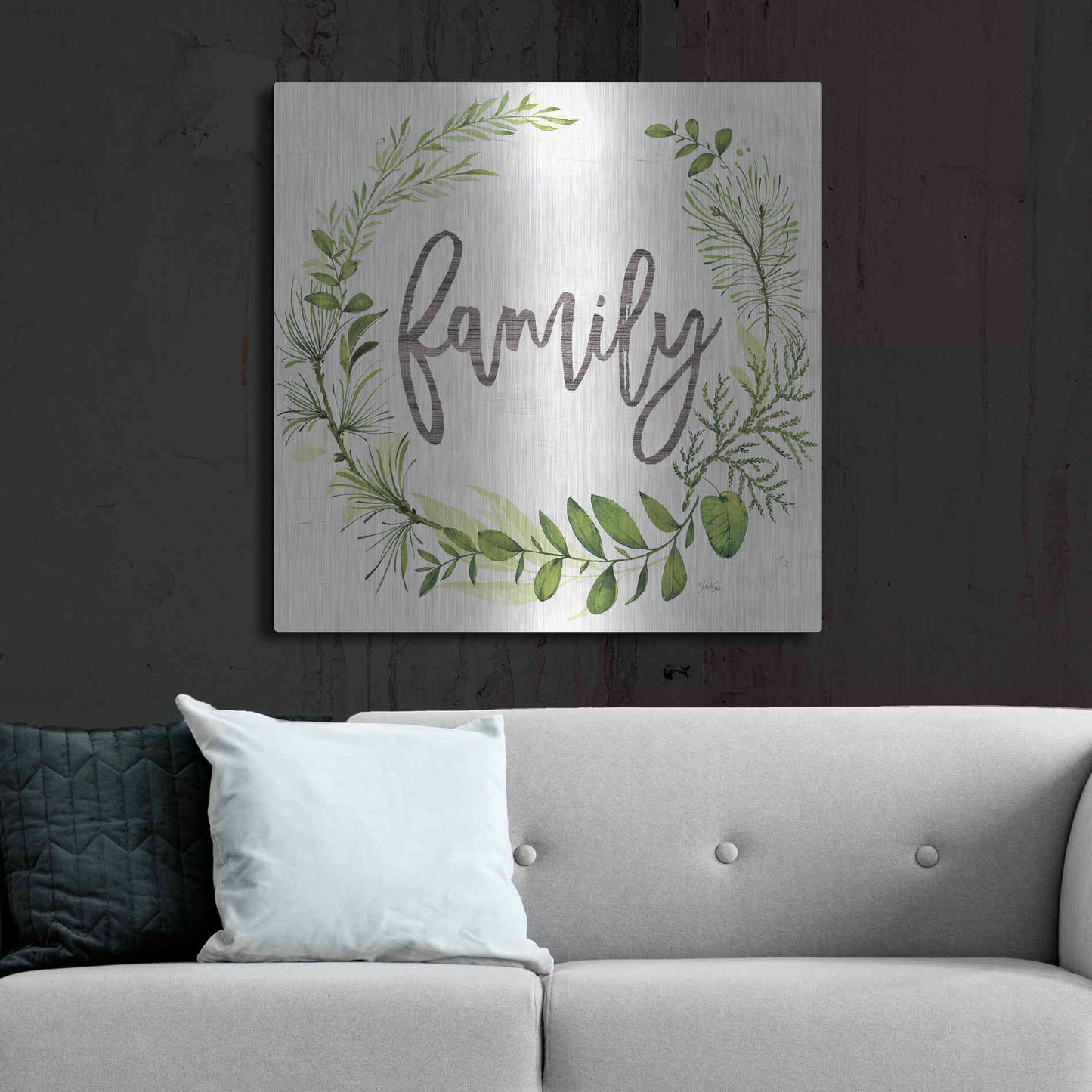 Luxe Metal Art 'Family Greenery Wreath' by Marla Rae, Metal Wall Art,36x36