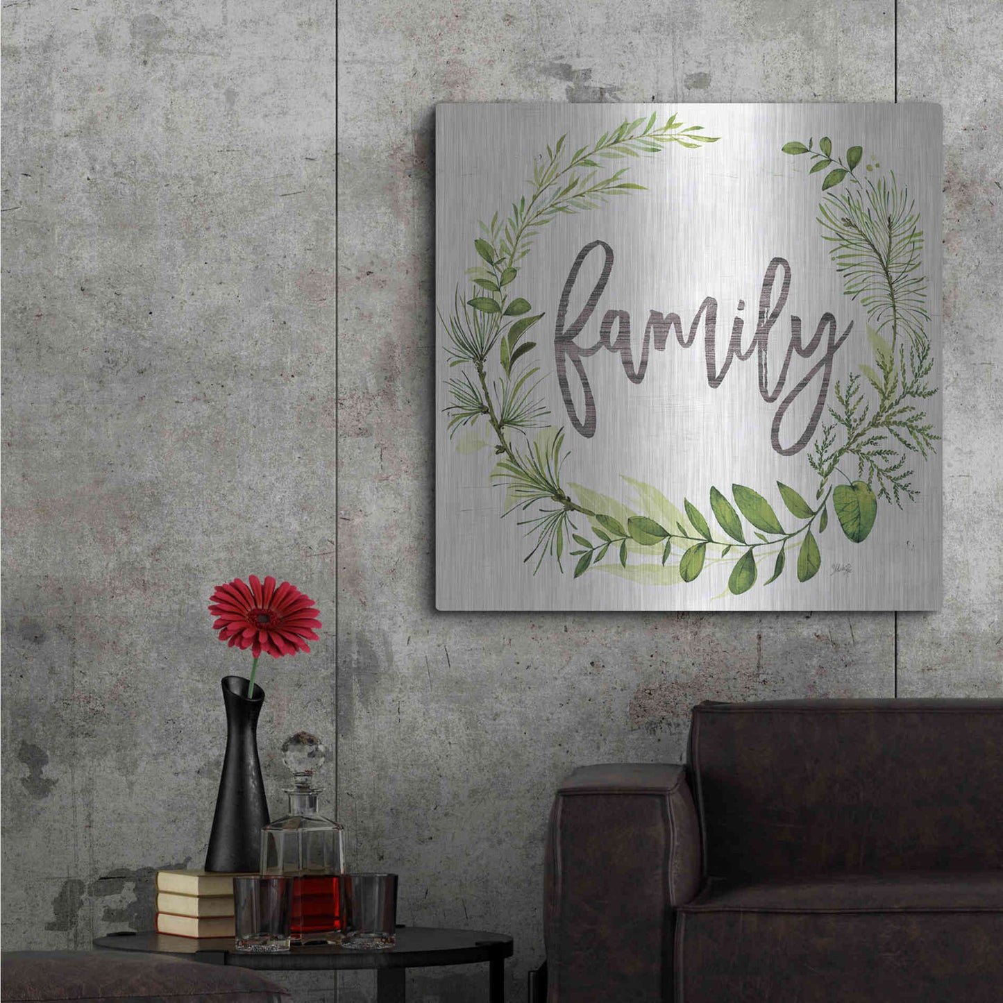Luxe Metal Art 'Family Greenery Wreath' by Marla Rae, Metal Wall Art,36x36