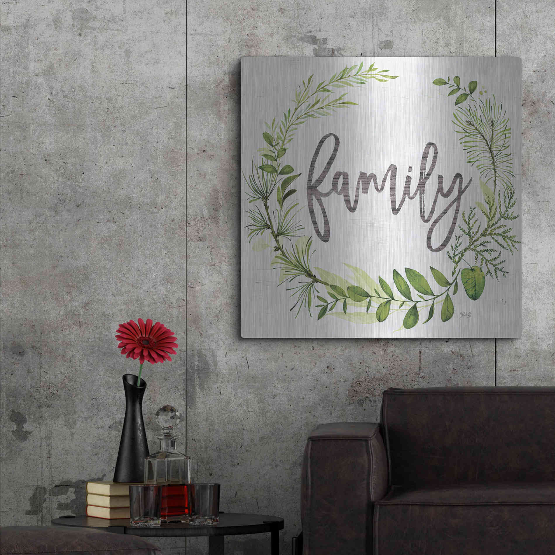 Luxe Metal Art 'Family Greenery Wreath' by Marla Rae, Metal Wall Art,36x36