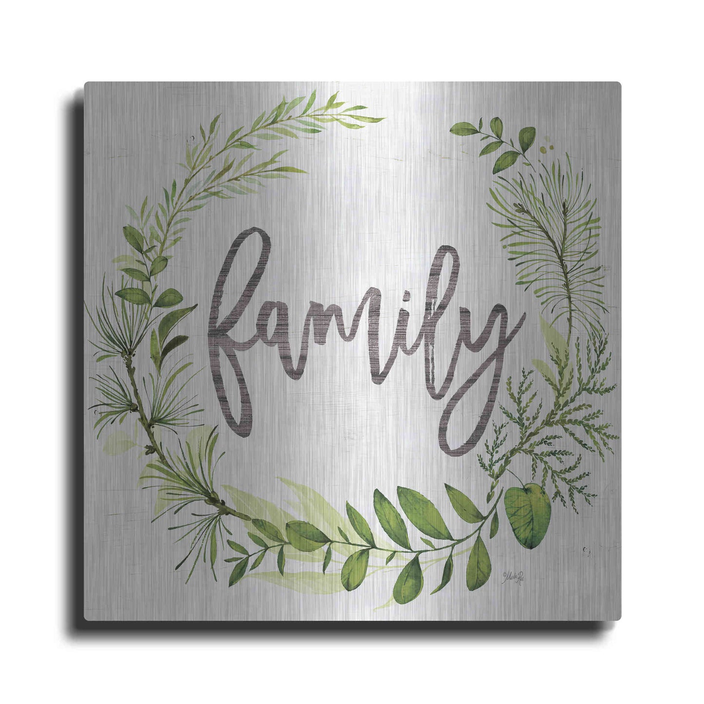 Luxe Metal Art 'Family Greenery Wreath' by Marla Rae, Metal Wall Art