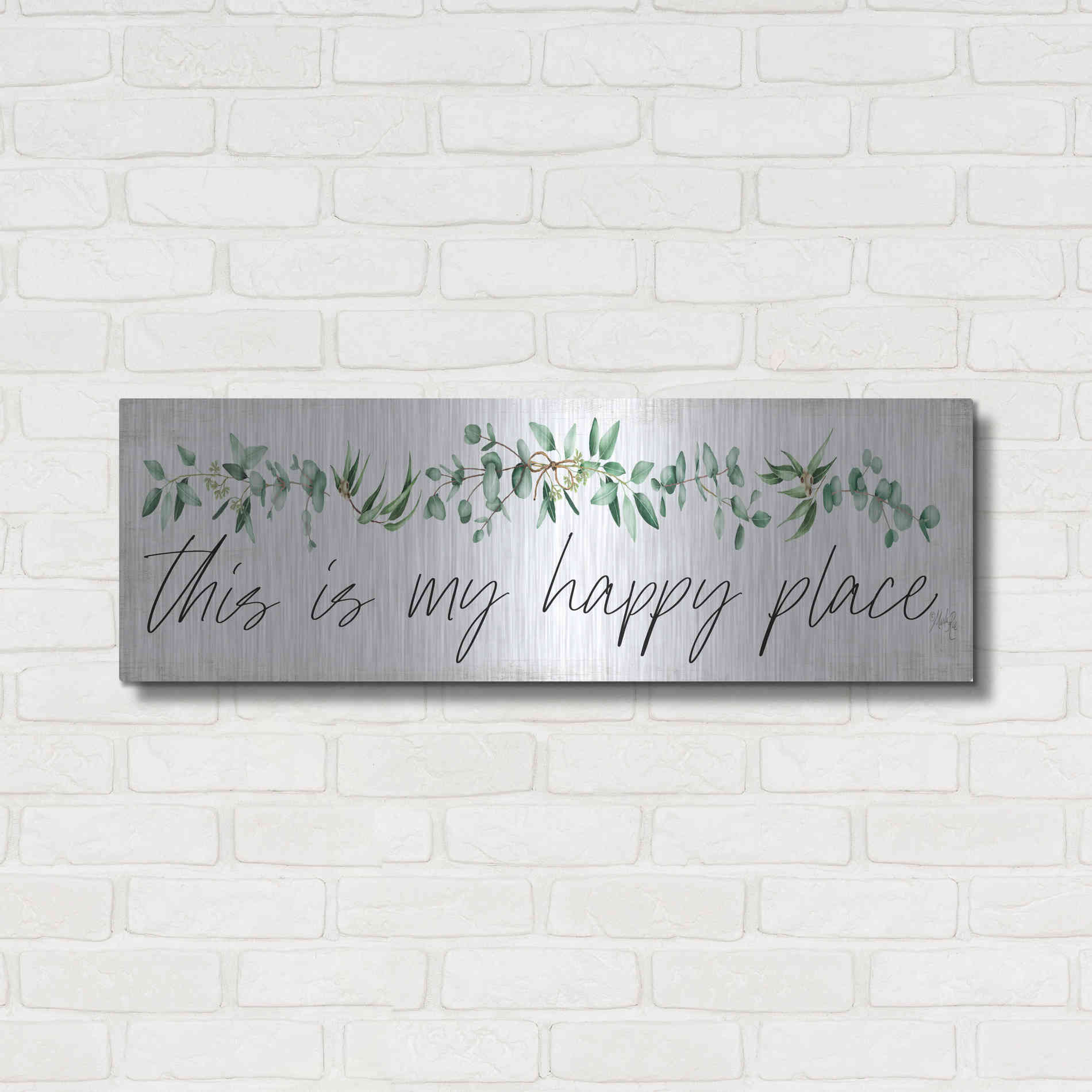Luxe Metal Art 'This is My Happy Place' by Marla Rae, Metal Wall Art,36x12
