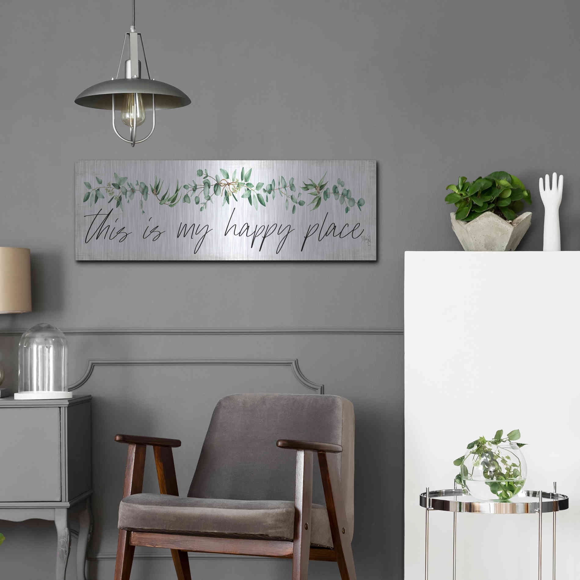 Luxe Metal Art 'This is My Happy Place' by Marla Rae, Metal Wall Art,36x12