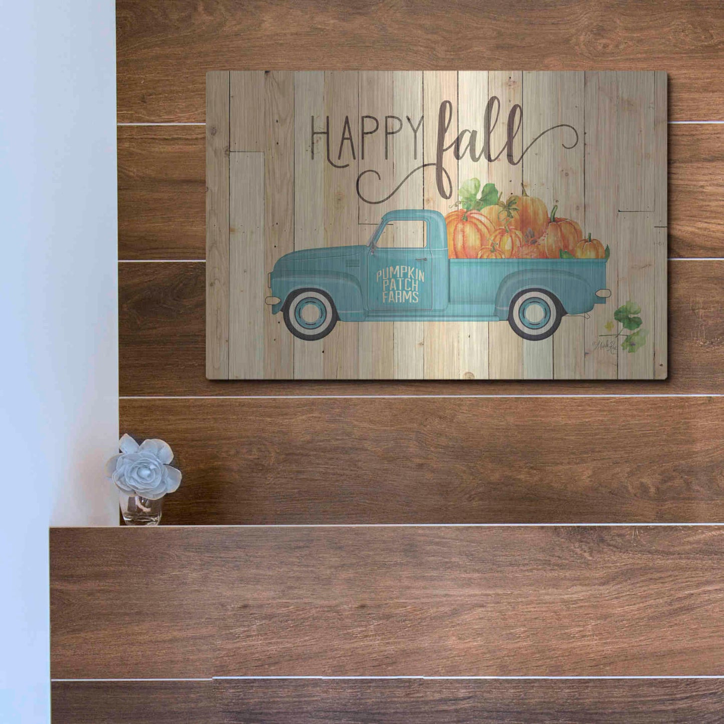 Luxe Metal Art 'Happy Fall' by Marla Rae, Metal Wall Art,16x12