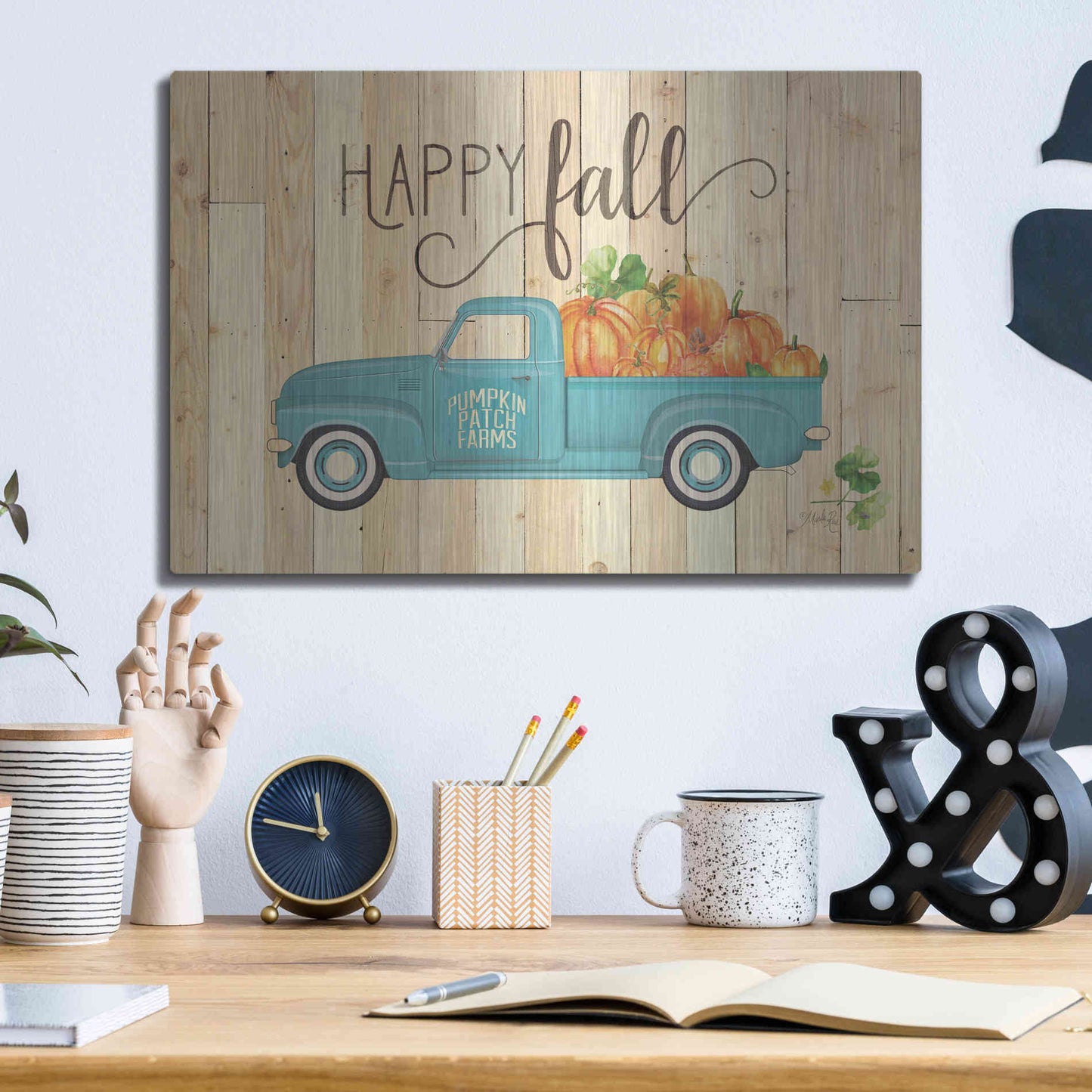 Luxe Metal Art 'Happy Fall' by Marla Rae, Metal Wall Art,16x12