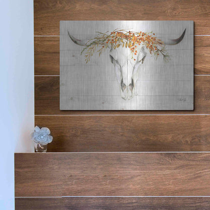 Luxe Metal Art 'Fall Steer Skull' by Marla Rae, Metal Wall Art,16x12