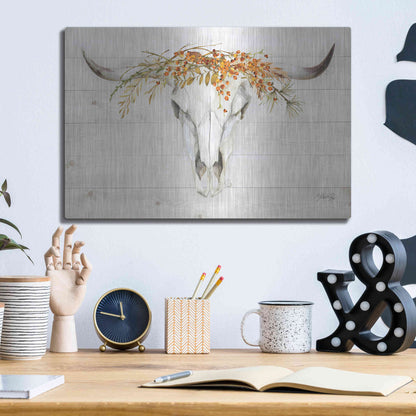 Luxe Metal Art 'Fall Steer Skull' by Marla Rae, Metal Wall Art,16x12