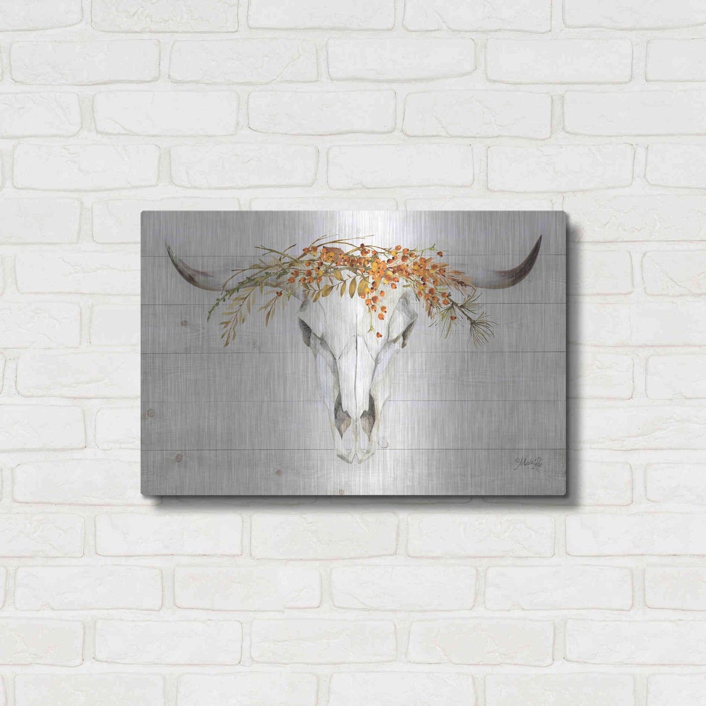 Luxe Metal Art 'Fall Steer Skull' by Marla Rae, Metal Wall Art,24x16
