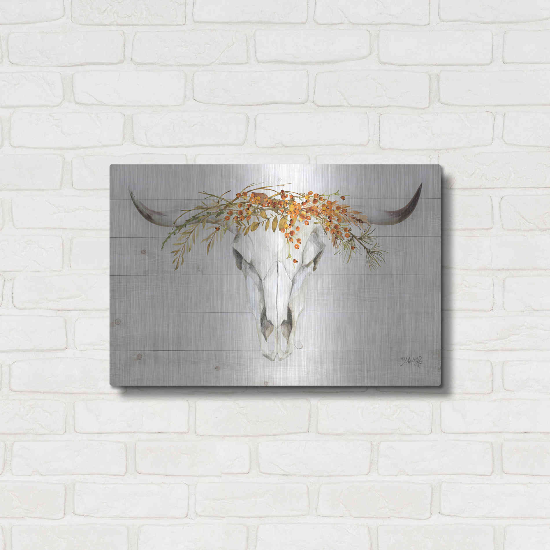 Luxe Metal Art 'Fall Steer Skull' by Marla Rae, Metal Wall Art,24x16