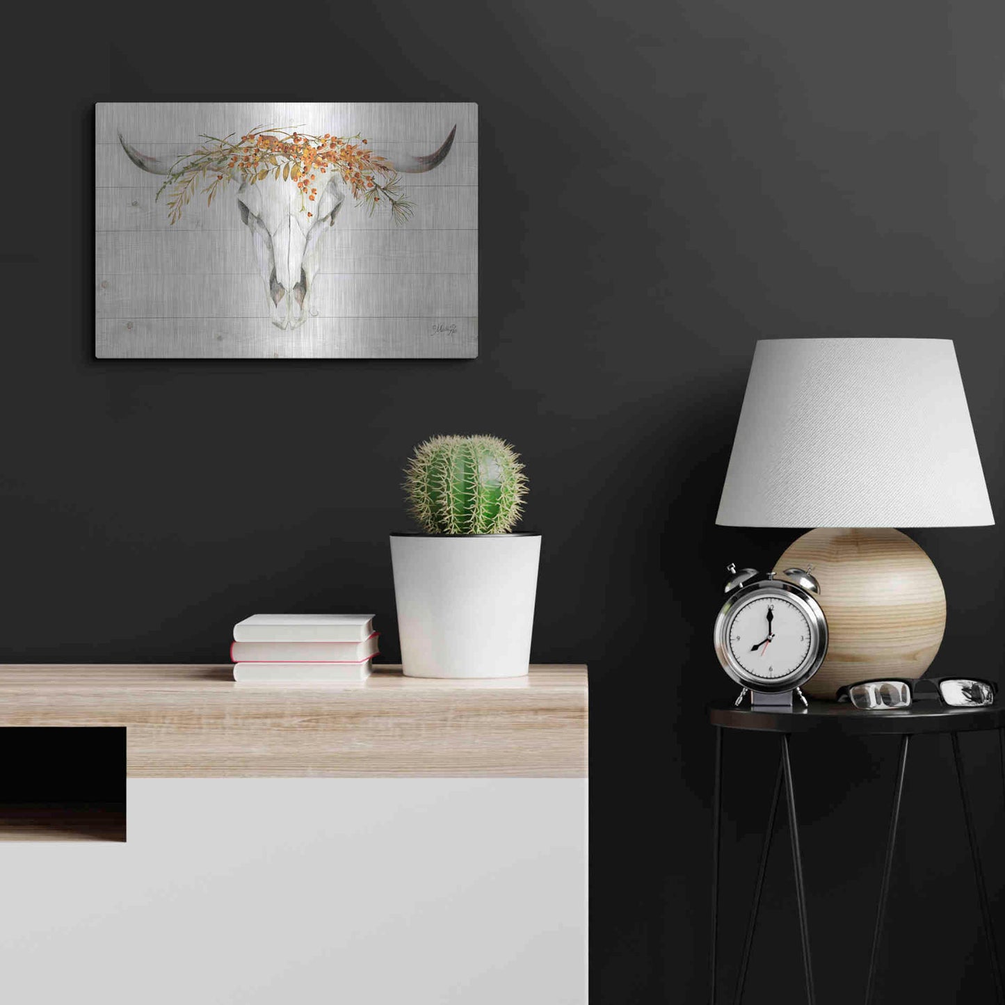 Luxe Metal Art 'Fall Steer Skull' by Marla Rae, Metal Wall Art,24x16