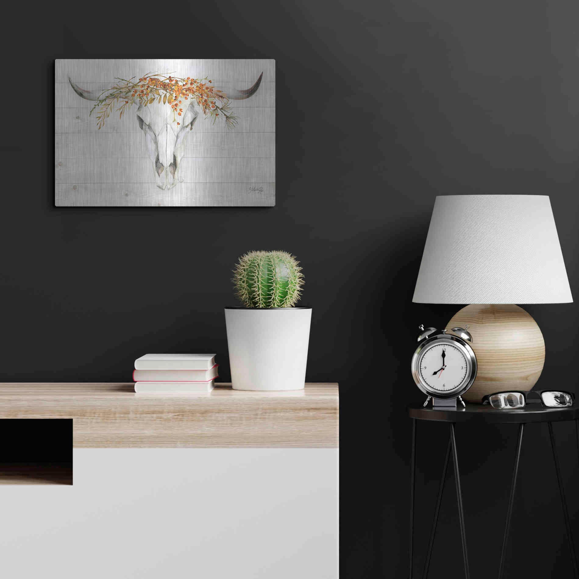 Luxe Metal Art 'Fall Steer Skull' by Marla Rae, Metal Wall Art,24x16