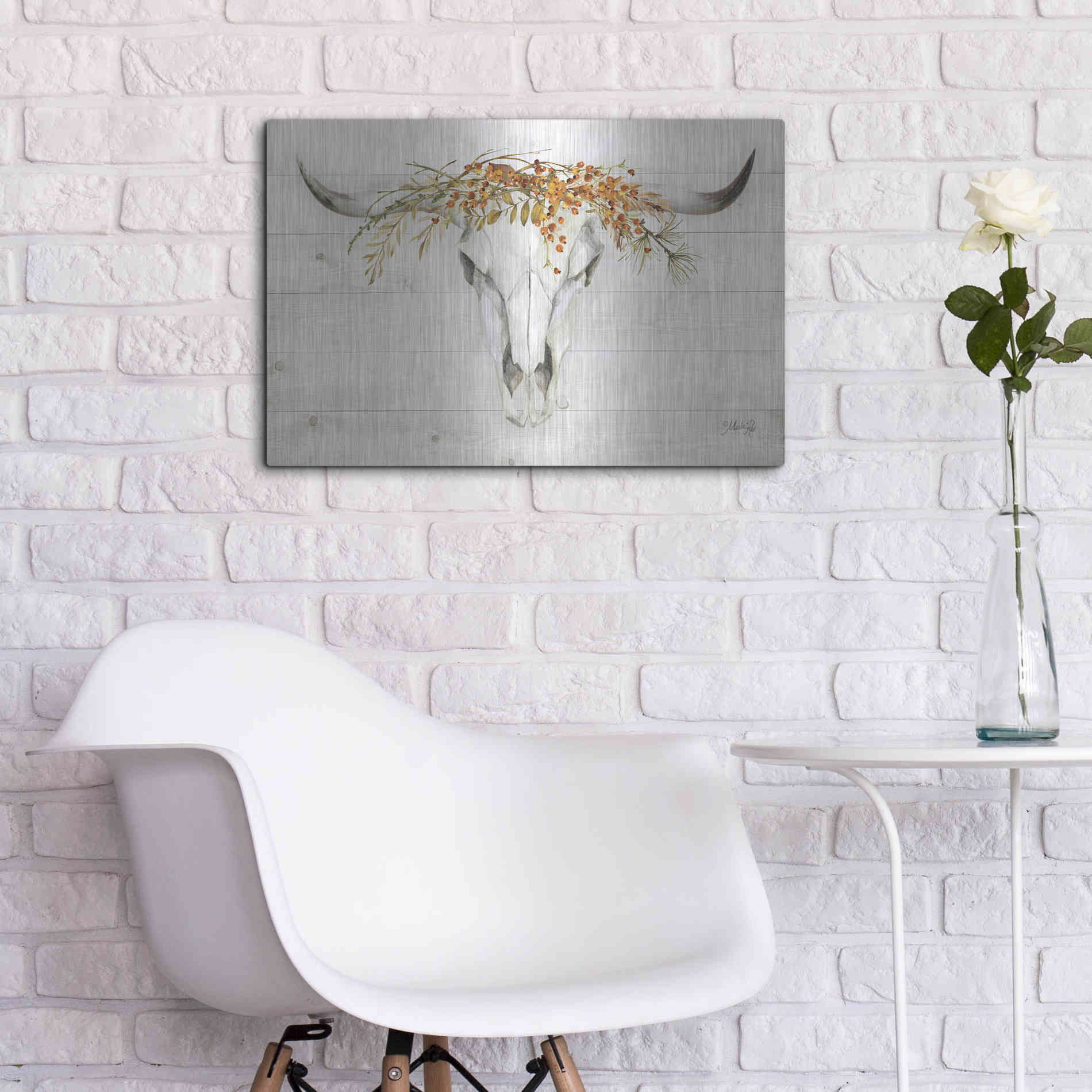 Luxe Metal Art 'Fall Steer Skull' by Marla Rae, Metal Wall Art,24x16