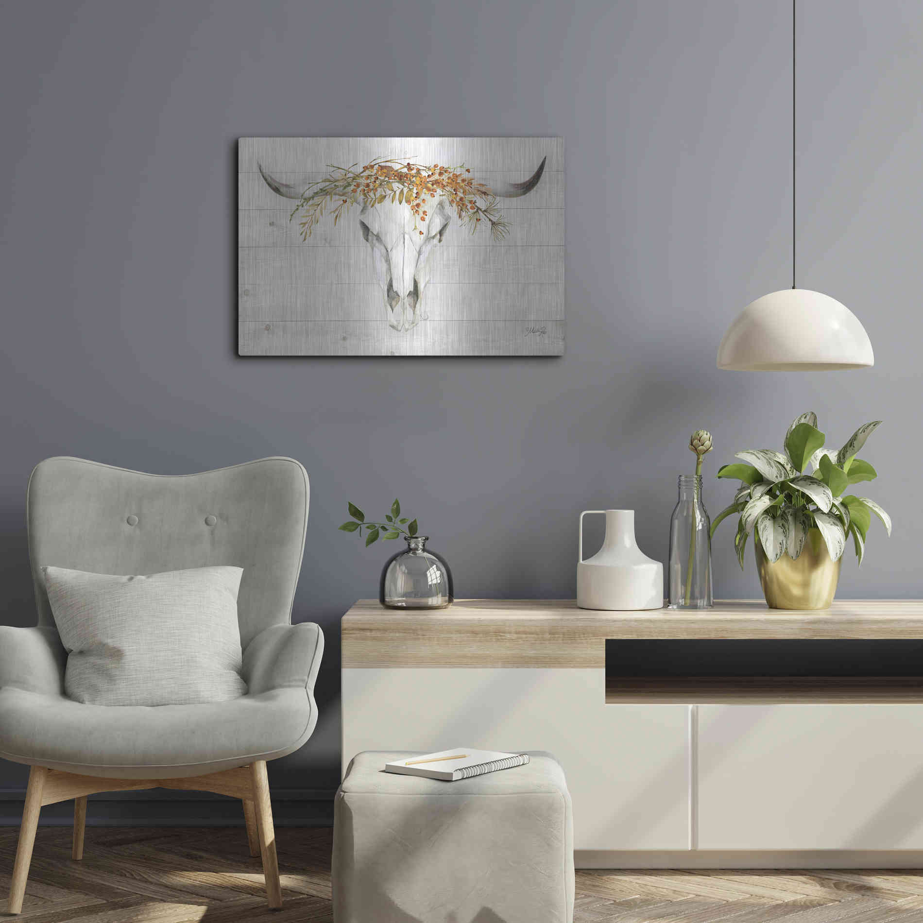 Luxe Metal Art 'Fall Steer Skull' by Marla Rae, Metal Wall Art,24x16