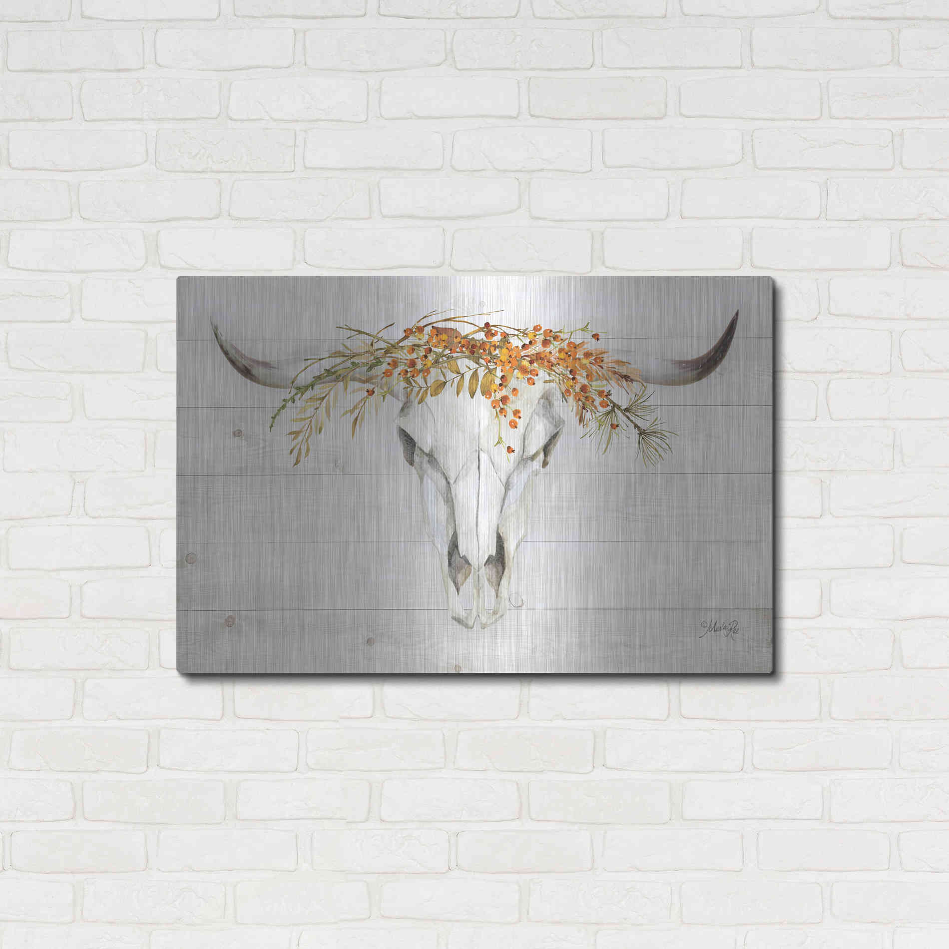 Luxe Metal Art 'Fall Steer Skull' by Marla Rae, Metal Wall Art,36x24