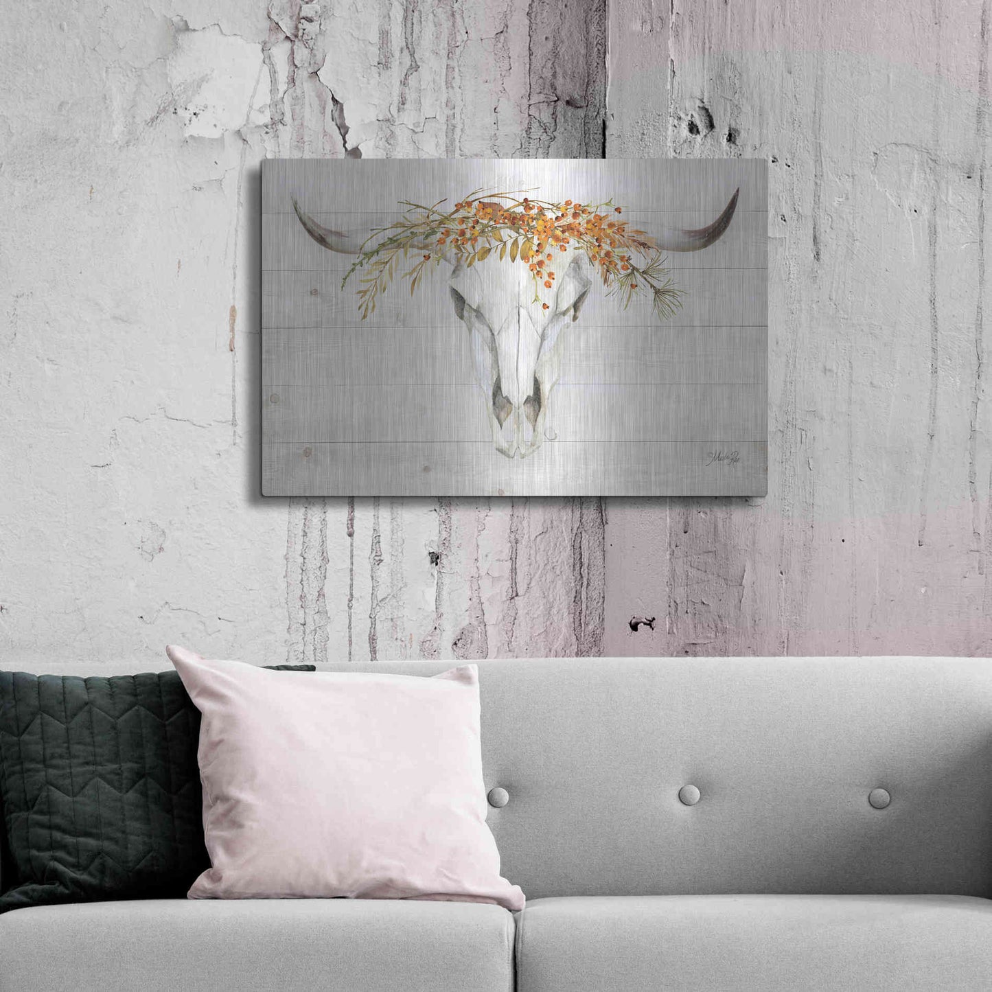Luxe Metal Art 'Fall Steer Skull' by Marla Rae, Metal Wall Art,36x24