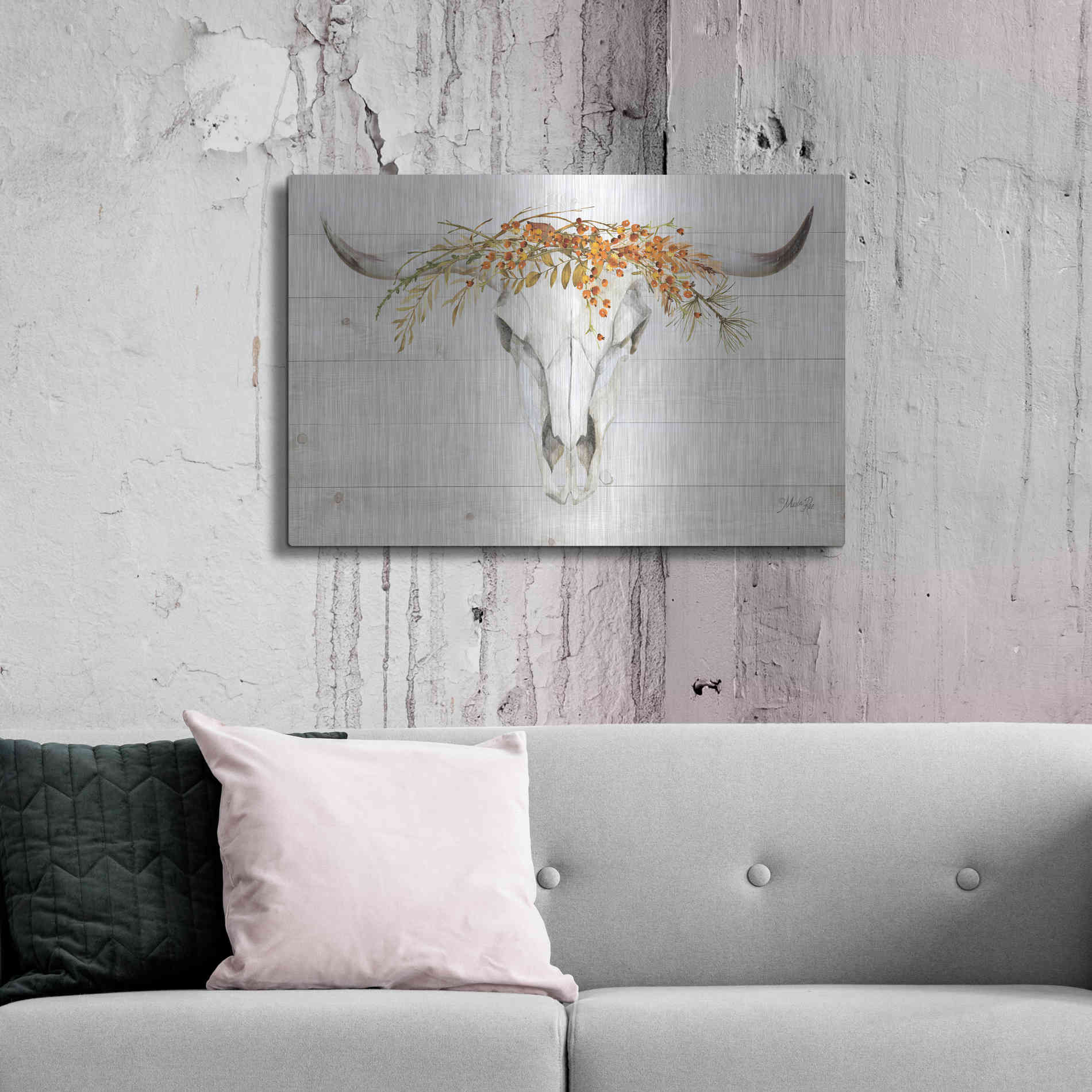 Luxe Metal Art 'Fall Steer Skull' by Marla Rae, Metal Wall Art,36x24