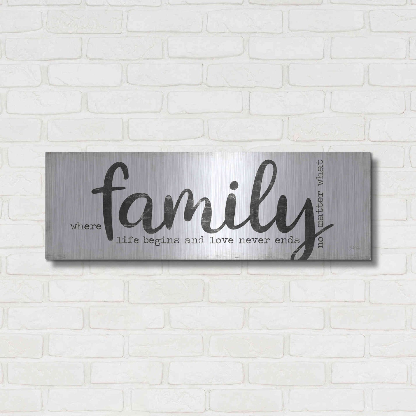 Luxe Metal Art 'Family Where Life Begins' by Marla Rae, Metal Wall Art,36x12