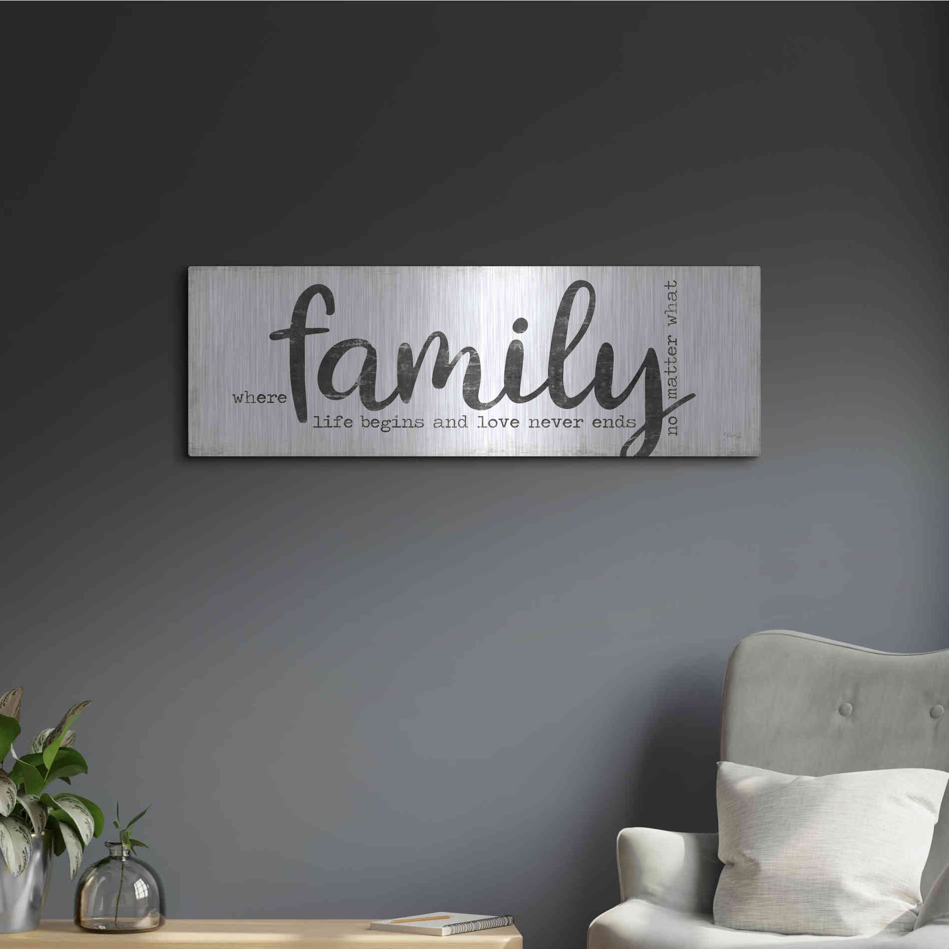 Luxe Metal Art 'Family Where Life Begins' by Marla Rae, Metal Wall Art,36x12