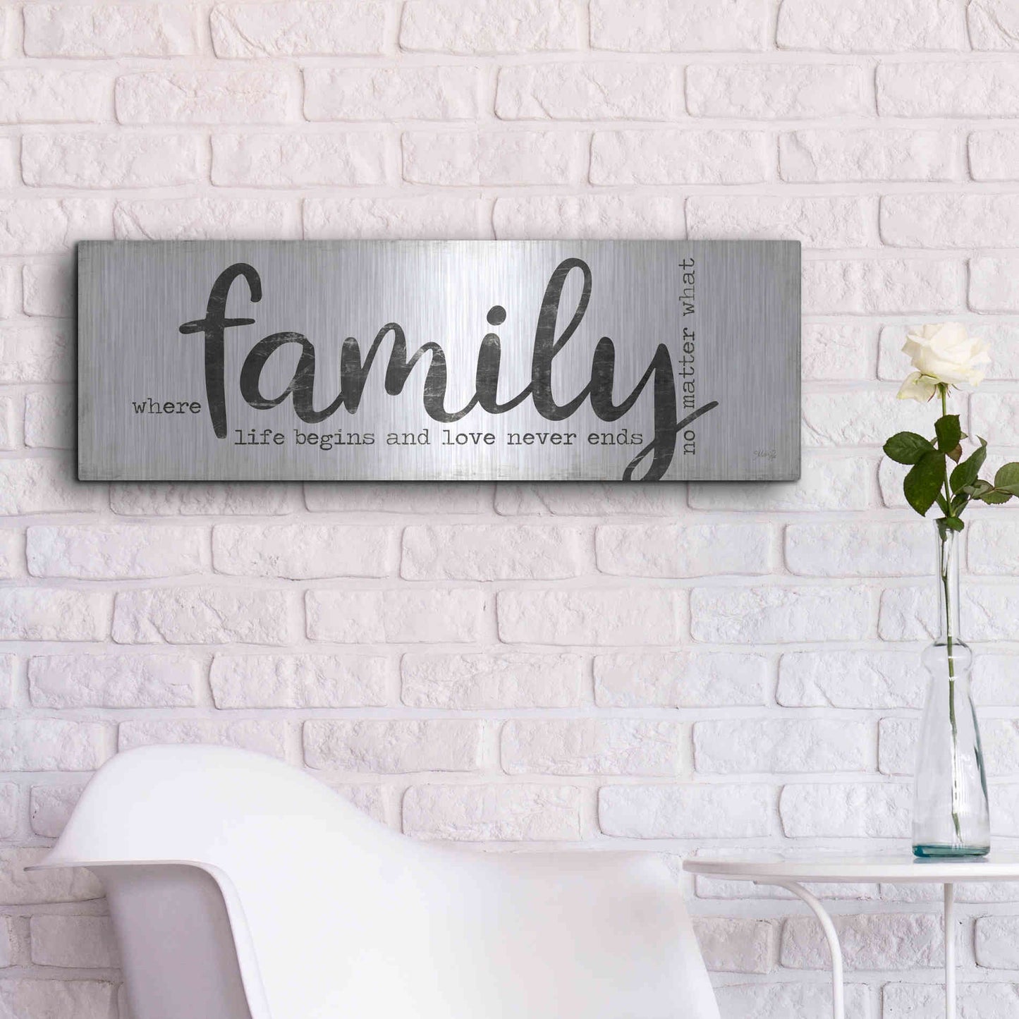 Luxe Metal Art 'Family Where Life Begins' by Marla Rae, Metal Wall Art,36x12