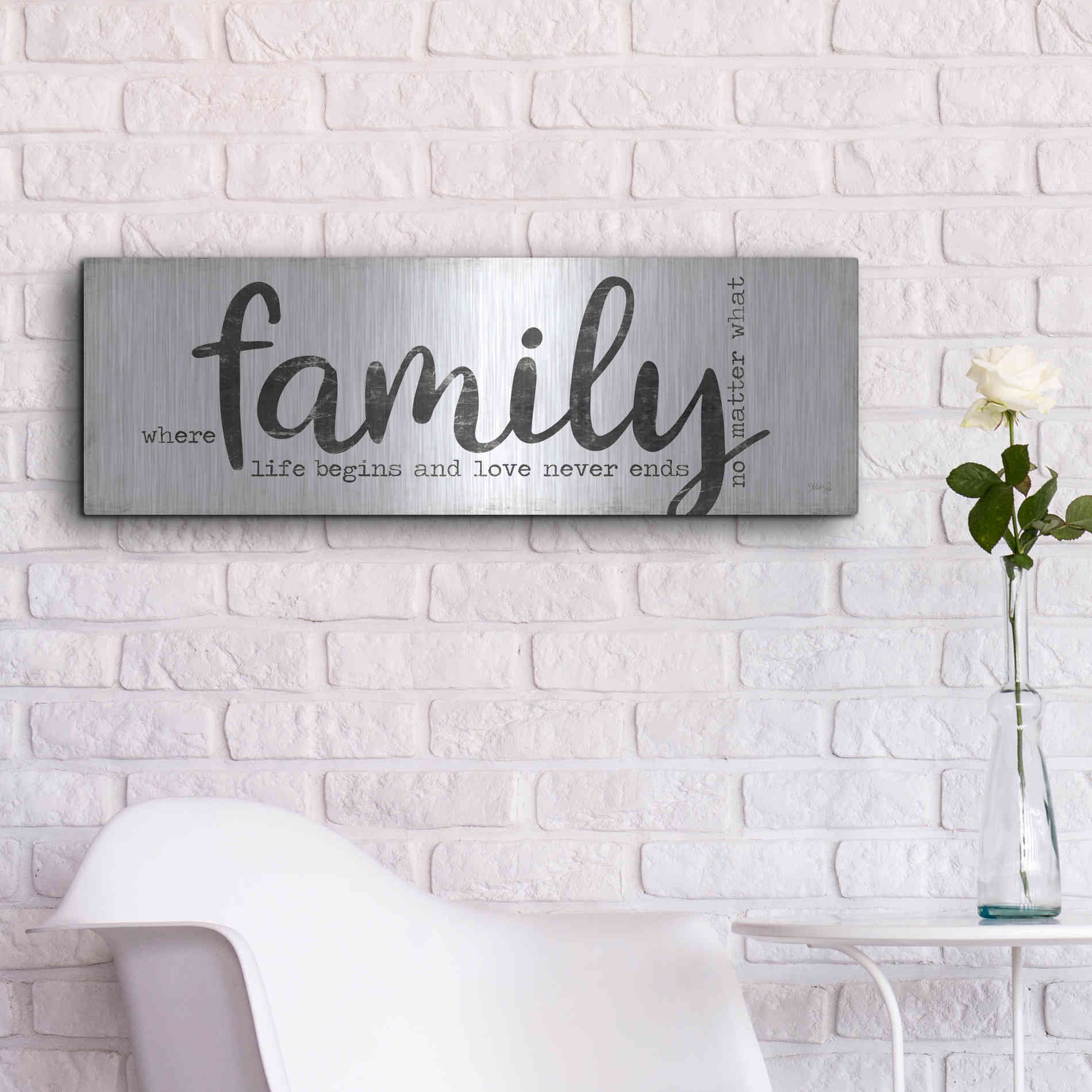 Luxe Metal Art 'Family Where Life Begins' by Marla Rae, Metal Wall Art,36x12