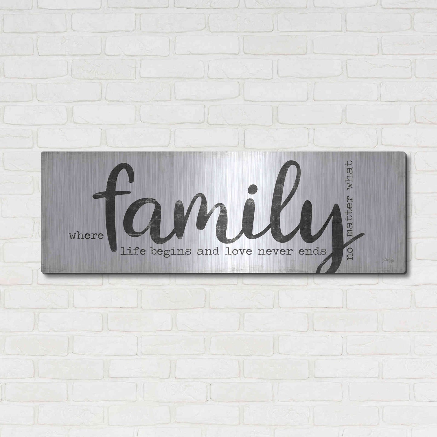 Luxe Metal Art 'Family Where Life Begins' by Marla Rae, Metal Wall Art,48x16