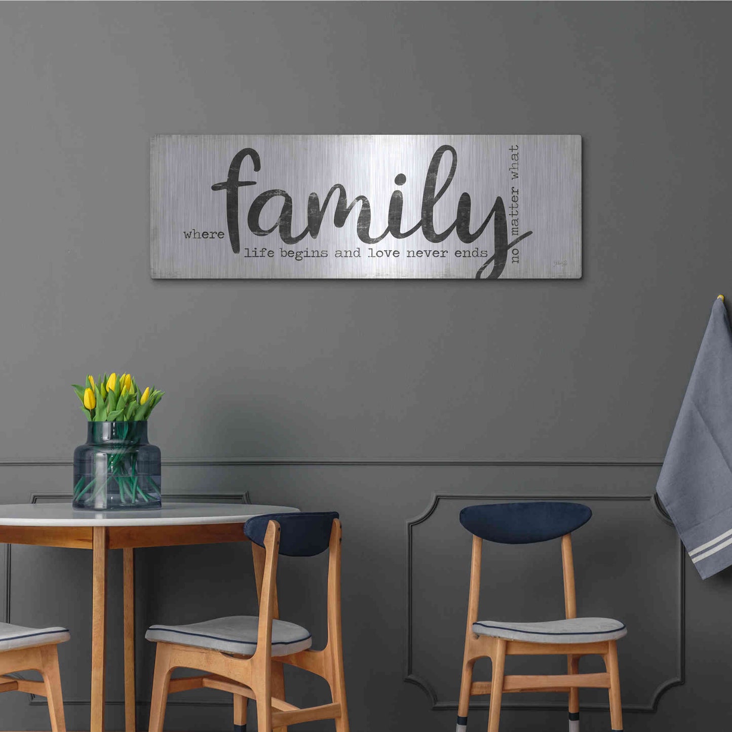 Luxe Metal Art 'Family Where Life Begins' by Marla Rae, Metal Wall Art,48x16