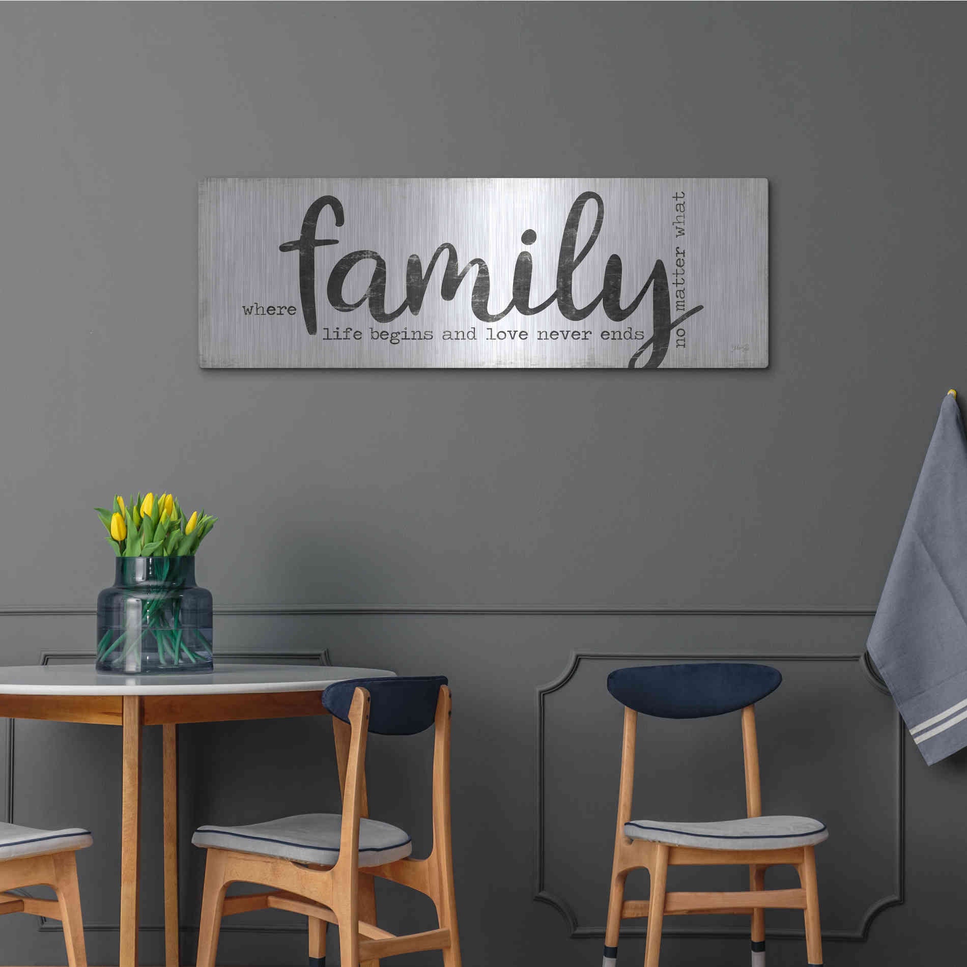 Luxe Metal Art 'Family Where Life Begins' by Marla Rae, Metal Wall Art,48x16