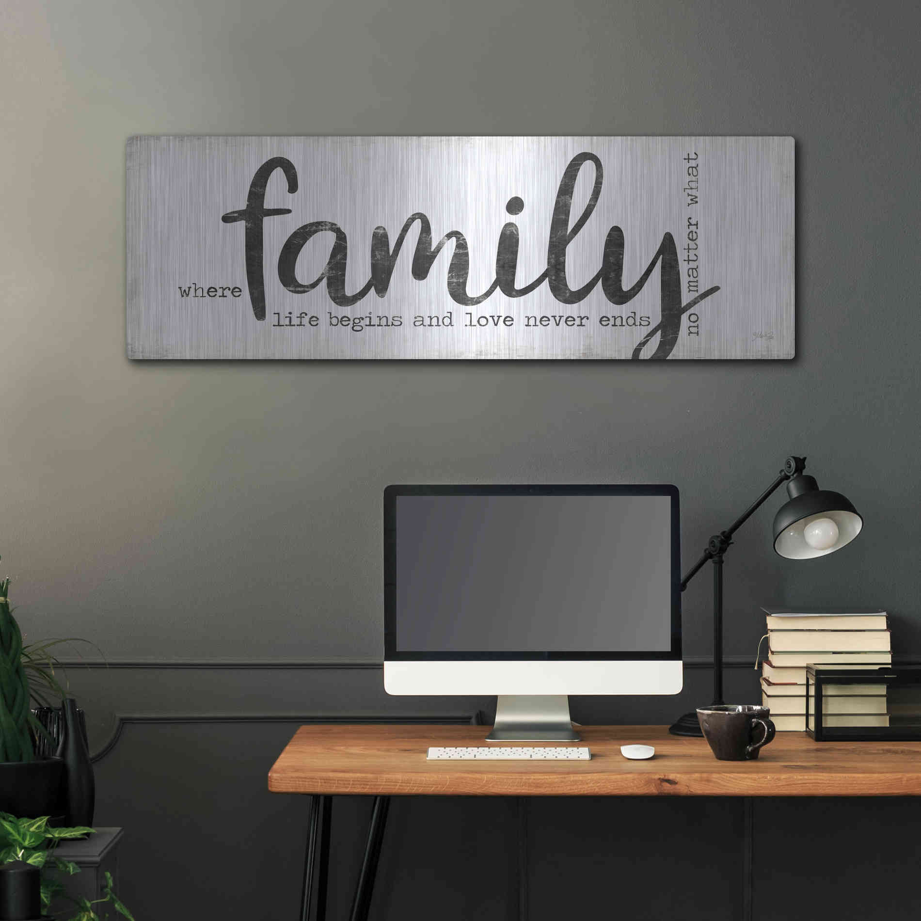 Luxe Metal Art 'Family Where Life Begins' by Marla Rae, Metal Wall Art,48x16