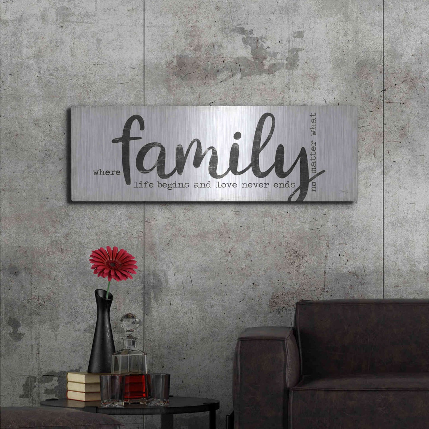 Luxe Metal Art 'Family Where Life Begins' by Marla Rae, Metal Wall Art,48x16