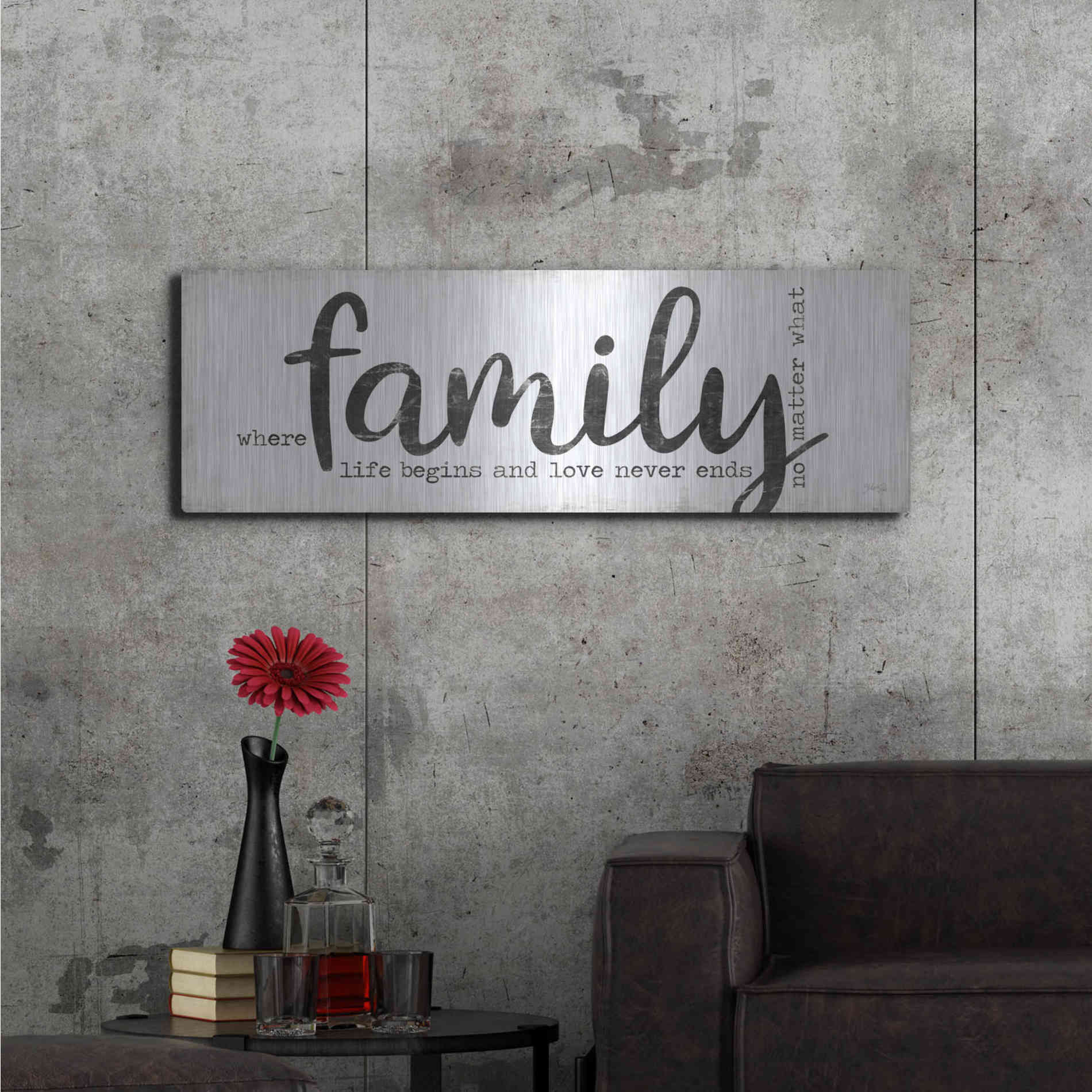 Luxe Metal Art 'Family Where Life Begins' by Marla Rae, Metal Wall Art,48x16