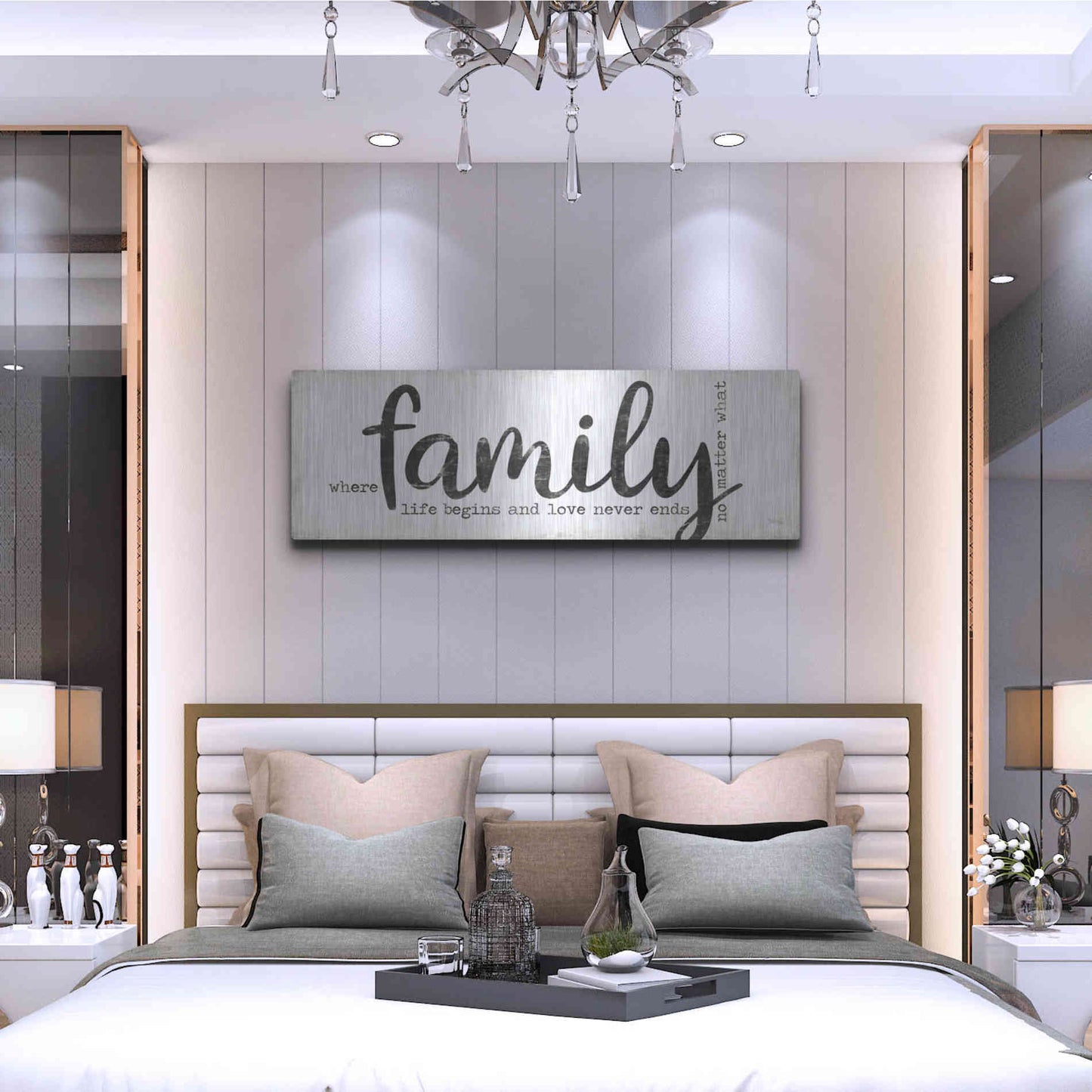 Luxe Metal Art 'Family Where Life Begins' by Marla Rae, Metal Wall Art,48x16