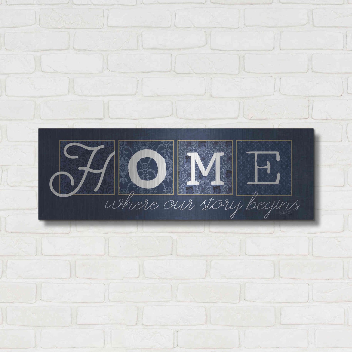 Luxe Metal Art 'Home Where Our Story Begins' by Marla Rae, Metal Wall Art,36x12