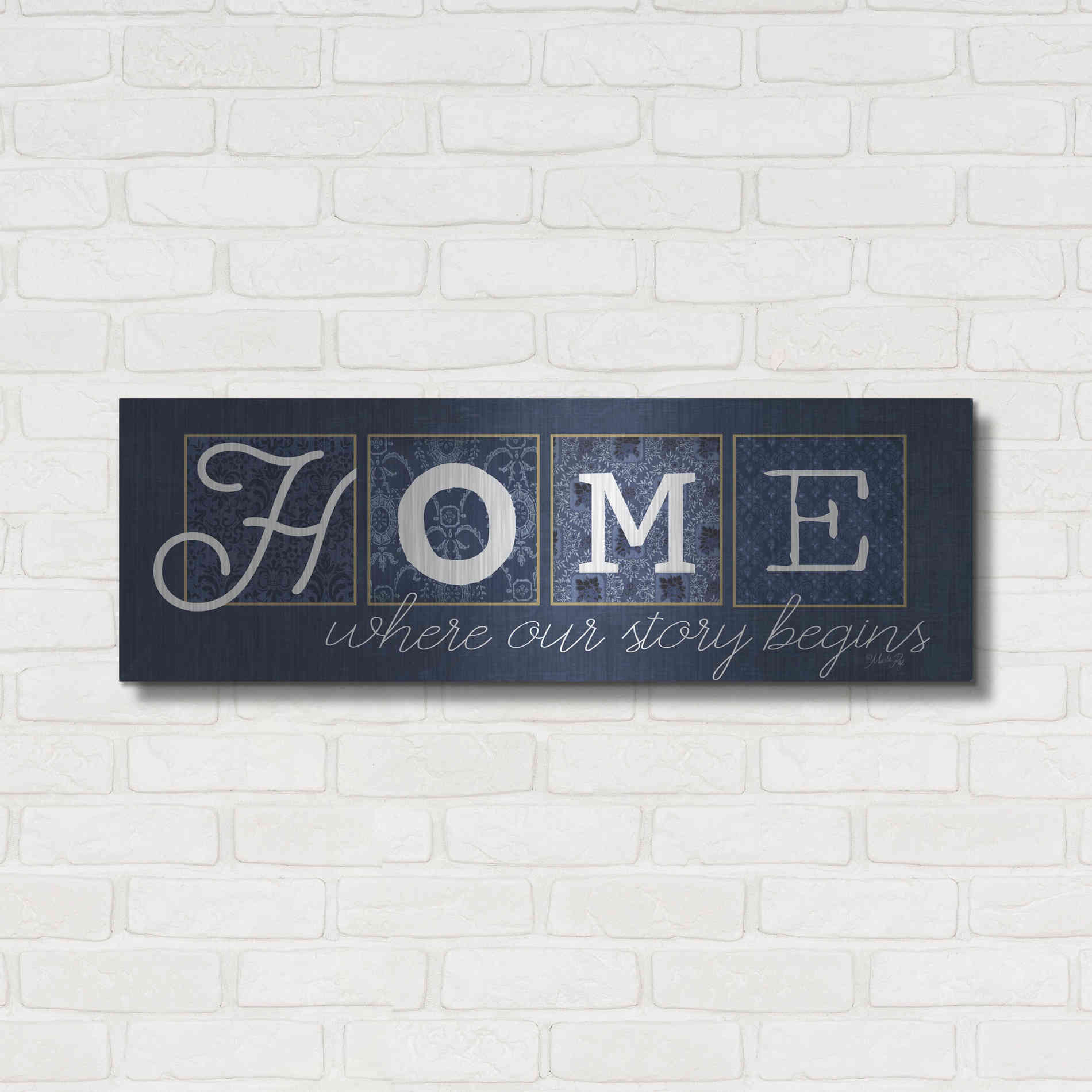 Luxe Metal Art 'Home Where Our Story Begins' by Marla Rae, Metal Wall Art,36x12