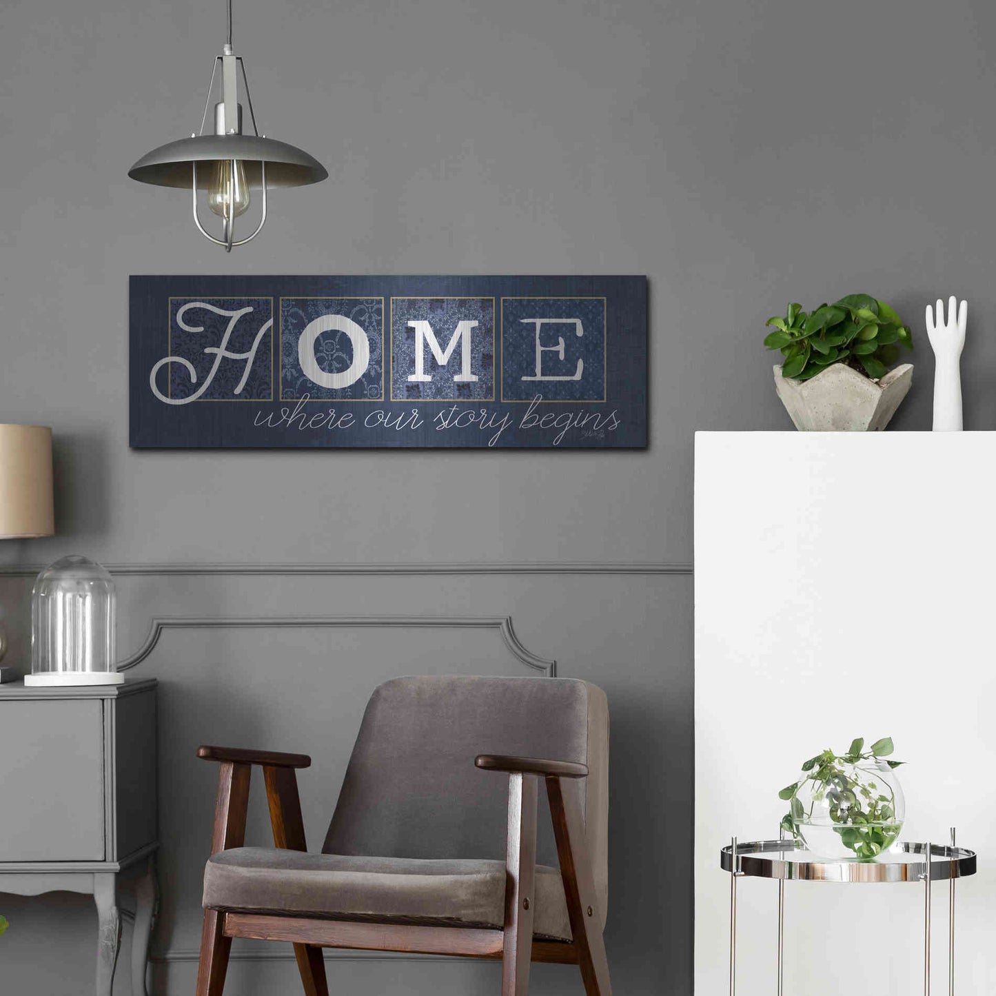 Luxe Metal Art 'Home Where Our Story Begins' by Marla Rae, Metal Wall Art,36x12