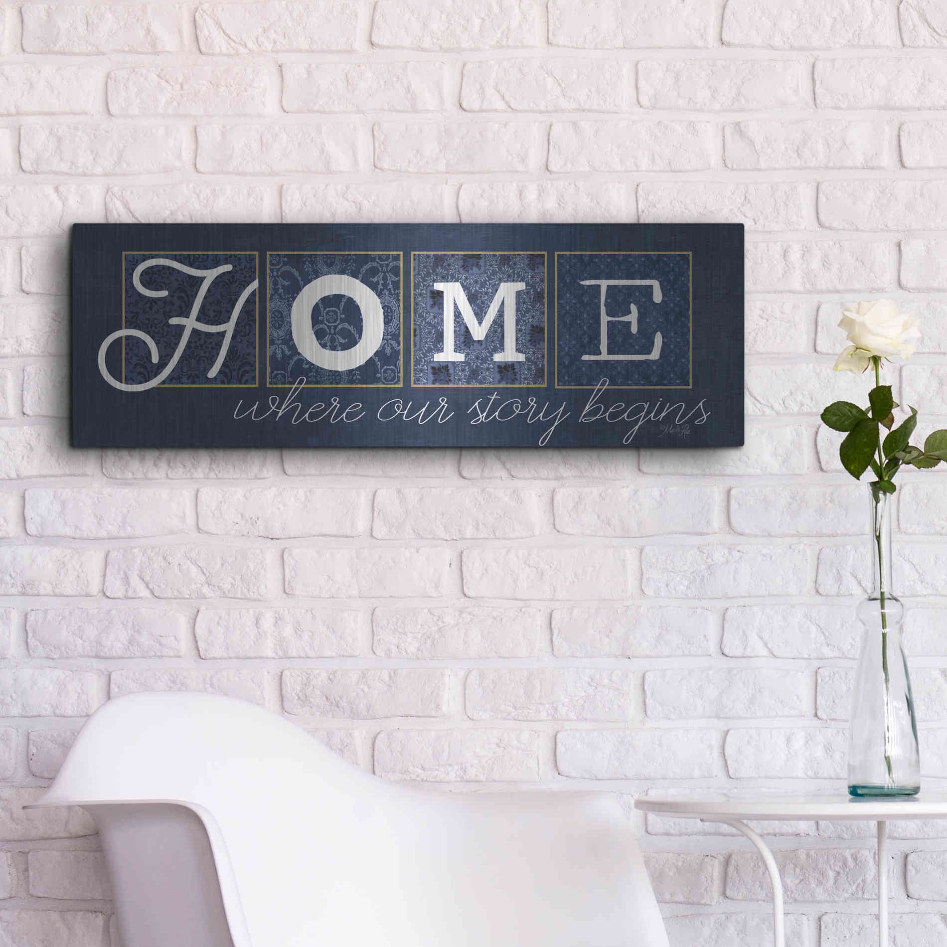 Luxe Metal Art 'Home Where Our Story Begins' by Marla Rae, Metal Wall Art,36x12