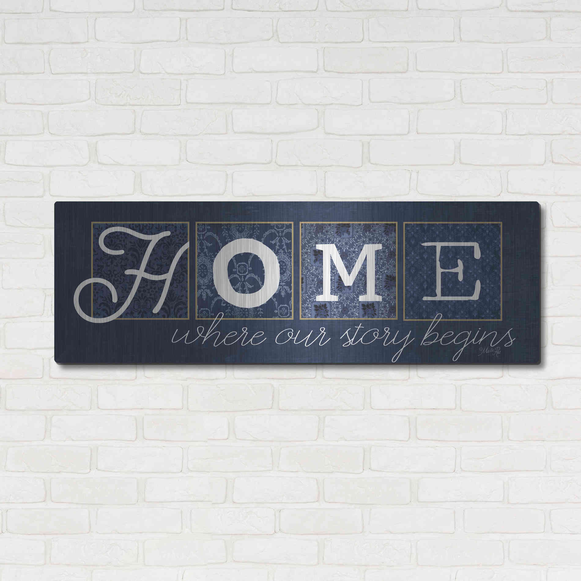 Luxe Metal Art 'Home Where Our Story Begins' by Marla Rae, Metal Wall Art,48x16