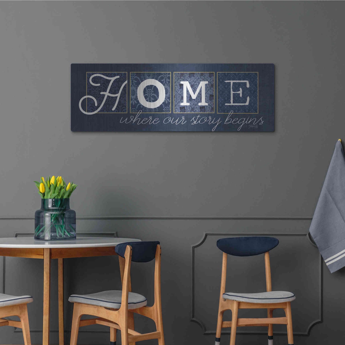 Luxe Metal Art 'Home Where Our Story Begins' by Marla Rae, Metal Wall Art,48x16