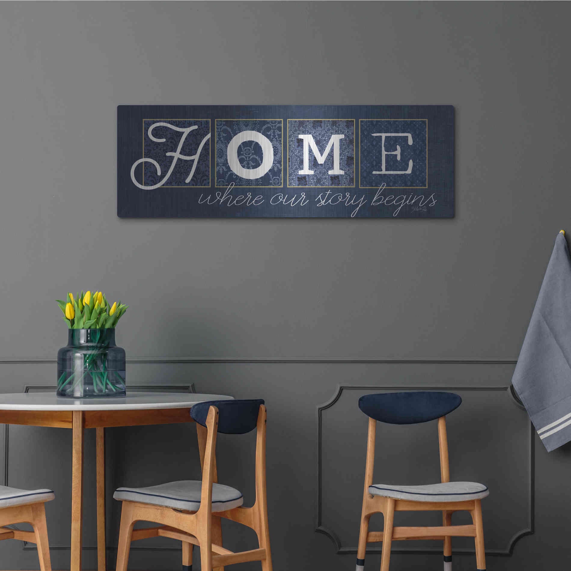 Luxe Metal Art 'Home Where Our Story Begins' by Marla Rae, Metal Wall Art,48x16