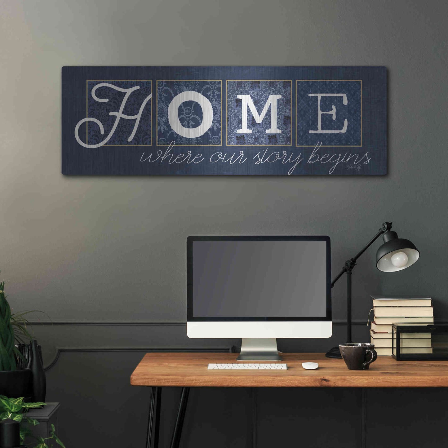 Luxe Metal Art 'Home Where Our Story Begins' by Marla Rae, Metal Wall Art,48x16