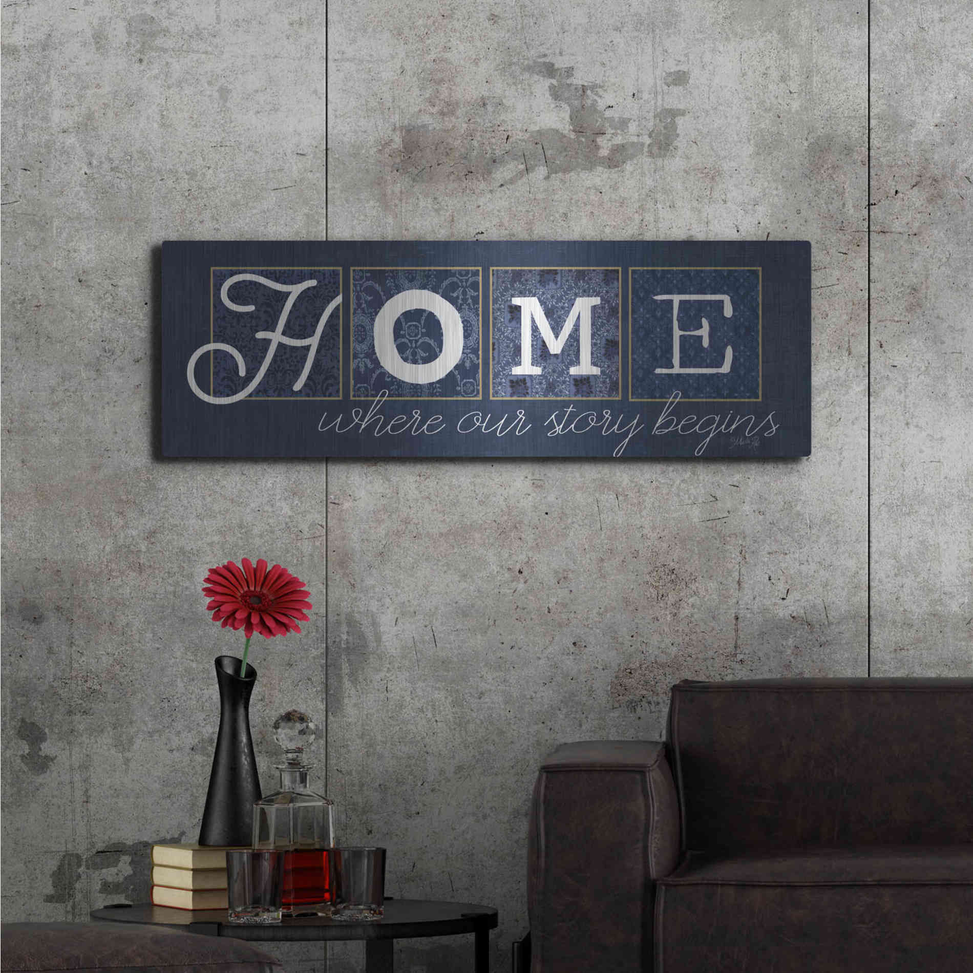 Luxe Metal Art 'Home Where Our Story Begins' by Marla Rae, Metal Wall Art,48x16