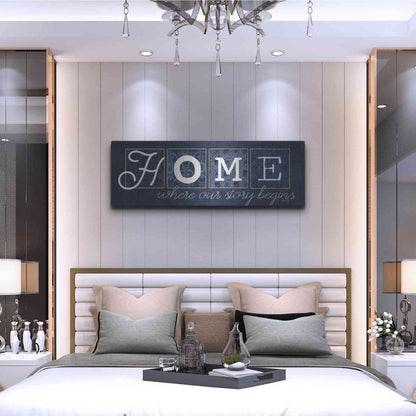 Luxe Metal Art 'Home Where Our Story Begins' by Marla Rae, Metal Wall Art,48x16