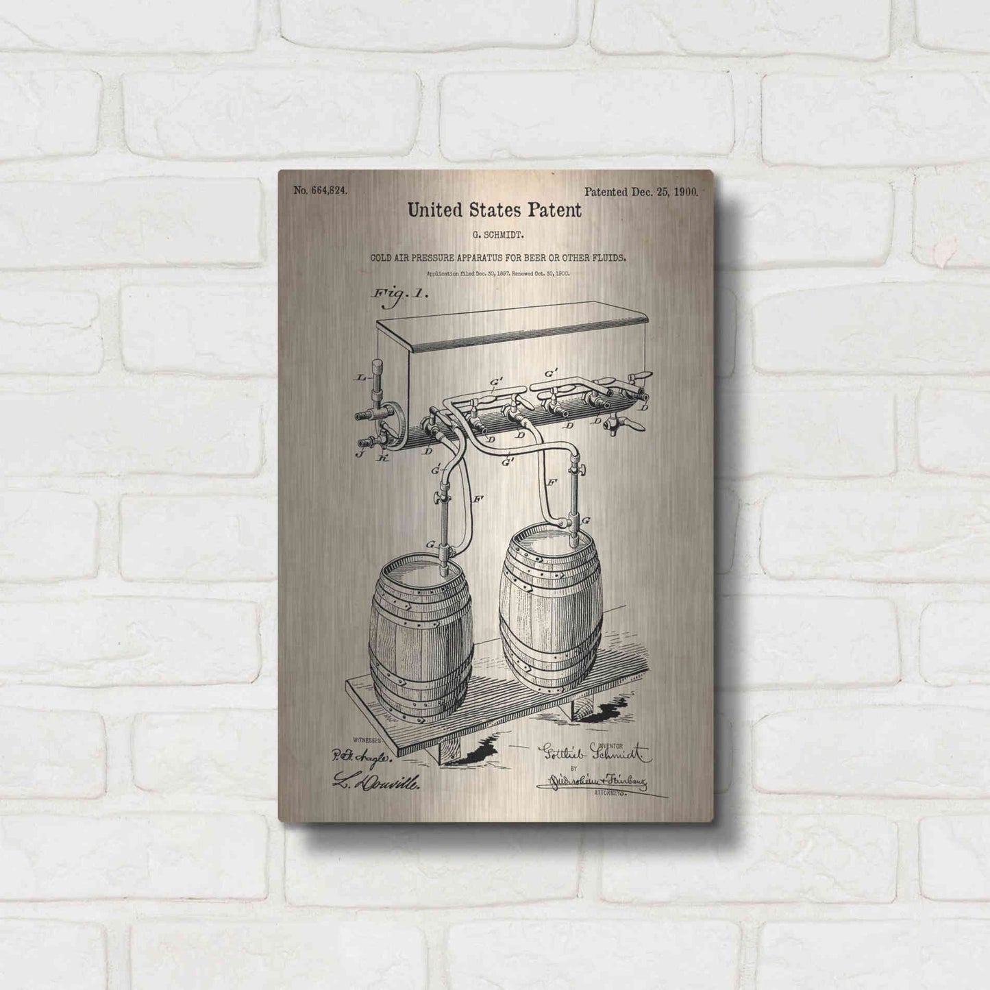 Luxe Metal Art 'Beer Barrel Vintage Patent Blueprint' Metal Wall Art,12x16