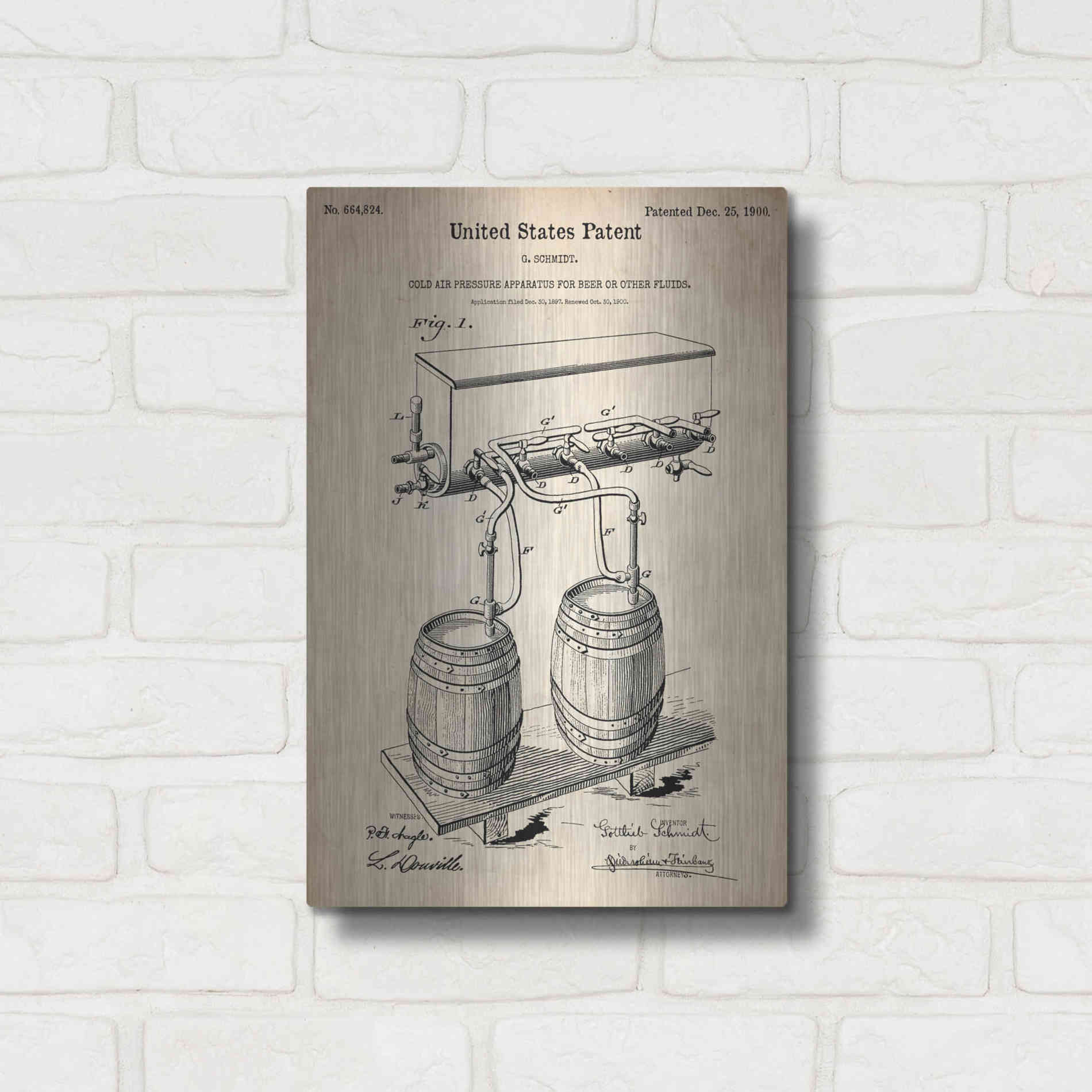 Luxe Metal Art 'Beer Barrel Vintage Patent Blueprint' Metal Wall Art,12x16