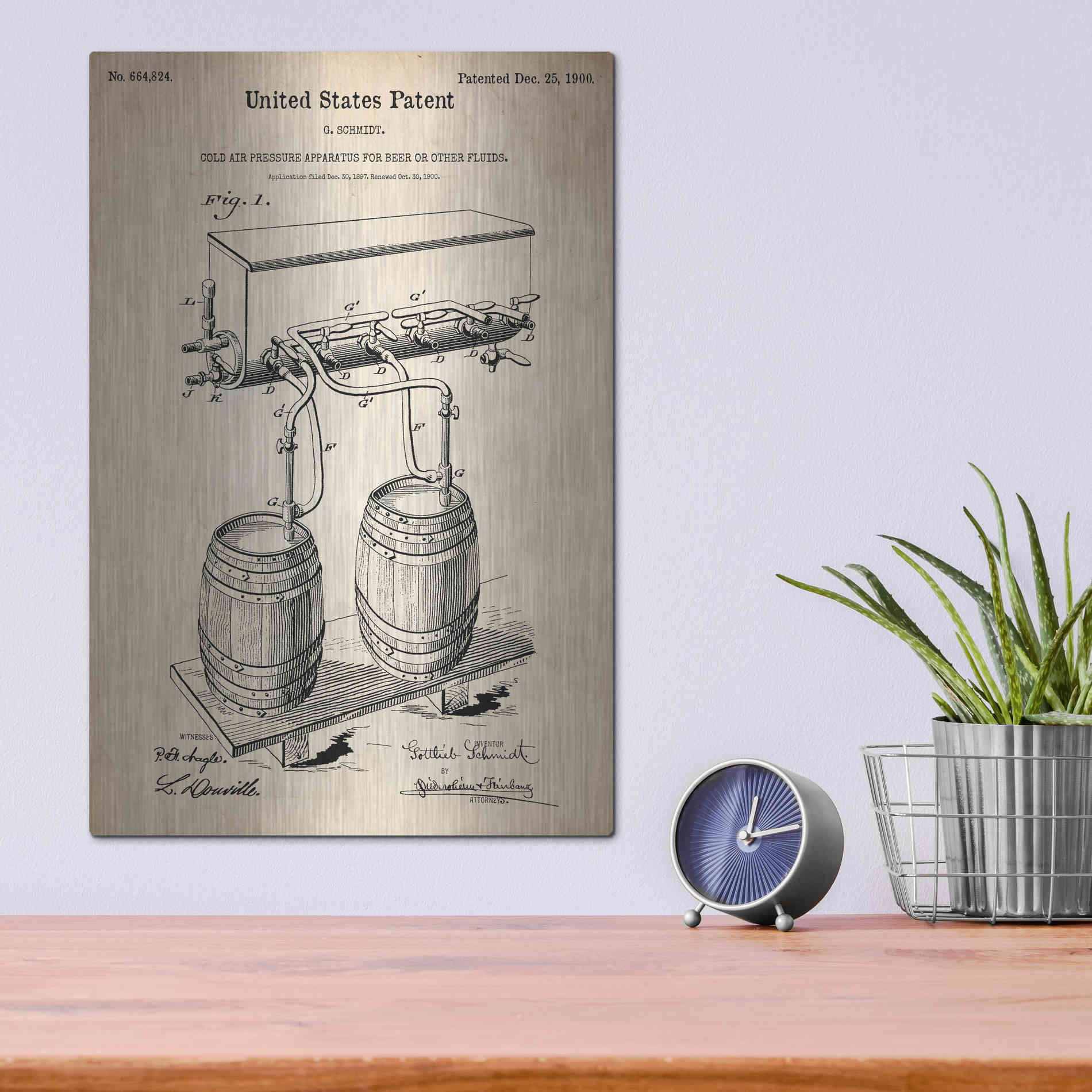 Luxe Metal Art 'Beer Barrel Vintage Patent Blueprint' Metal Wall Art,12x16