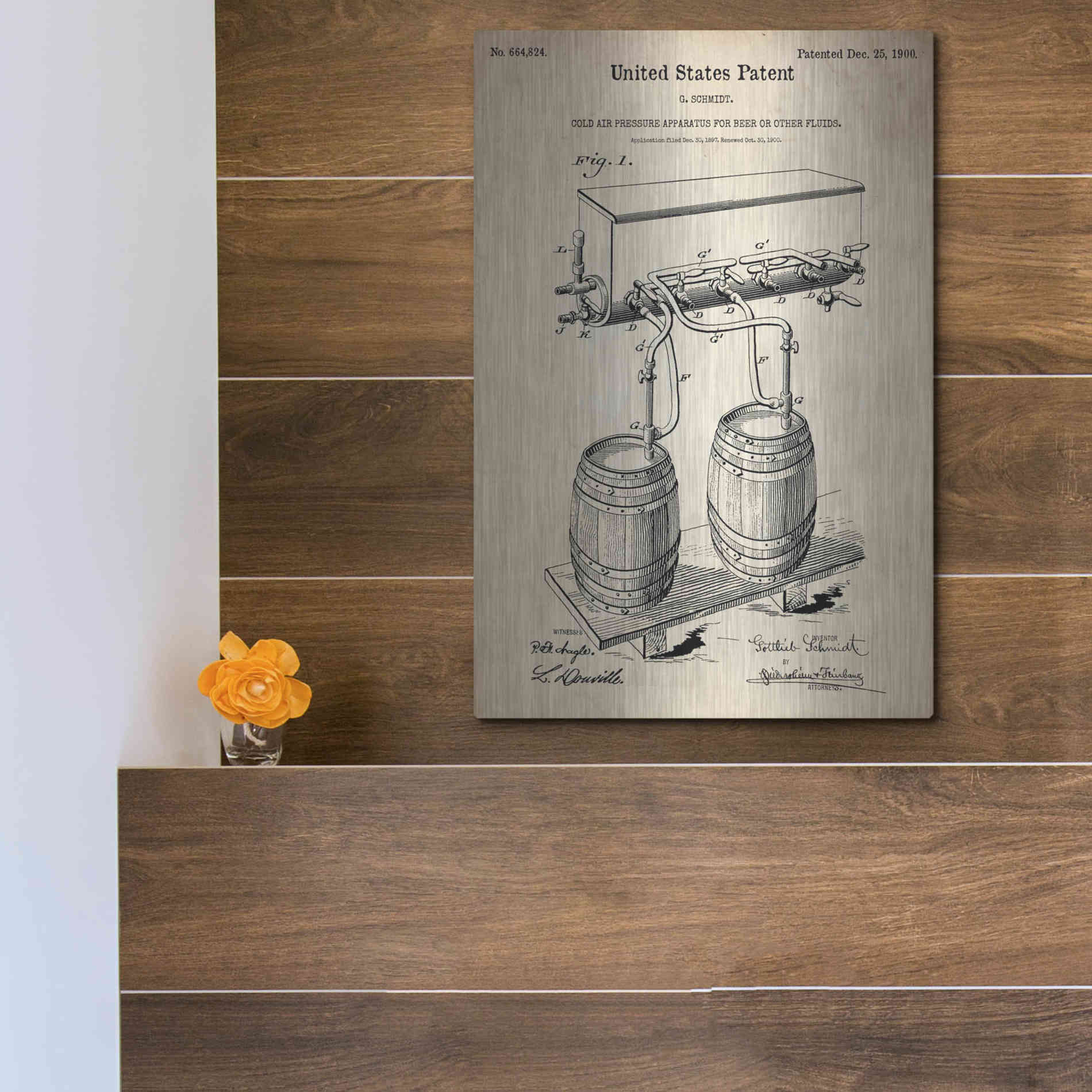 Luxe Metal Art 'Beer Barrel Vintage Patent Blueprint' Metal Wall Art,12x16