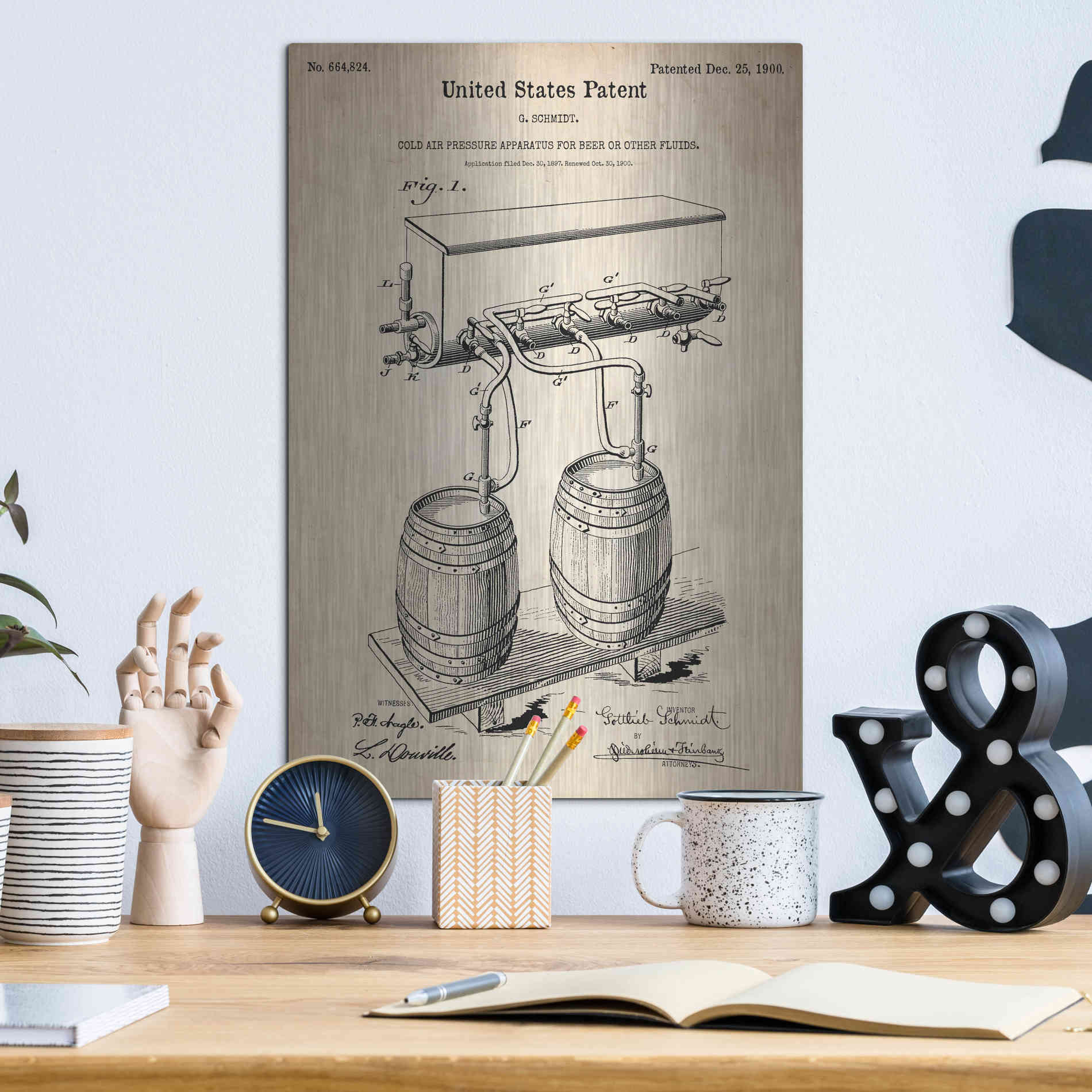 Luxe Metal Art 'Beer Barrel Vintage Patent Blueprint' Metal Wall Art,12x16