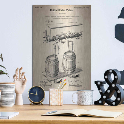 Luxe Metal Art 'Beer Barrel Vintage Patent Blueprint' Metal Wall Art,12x16