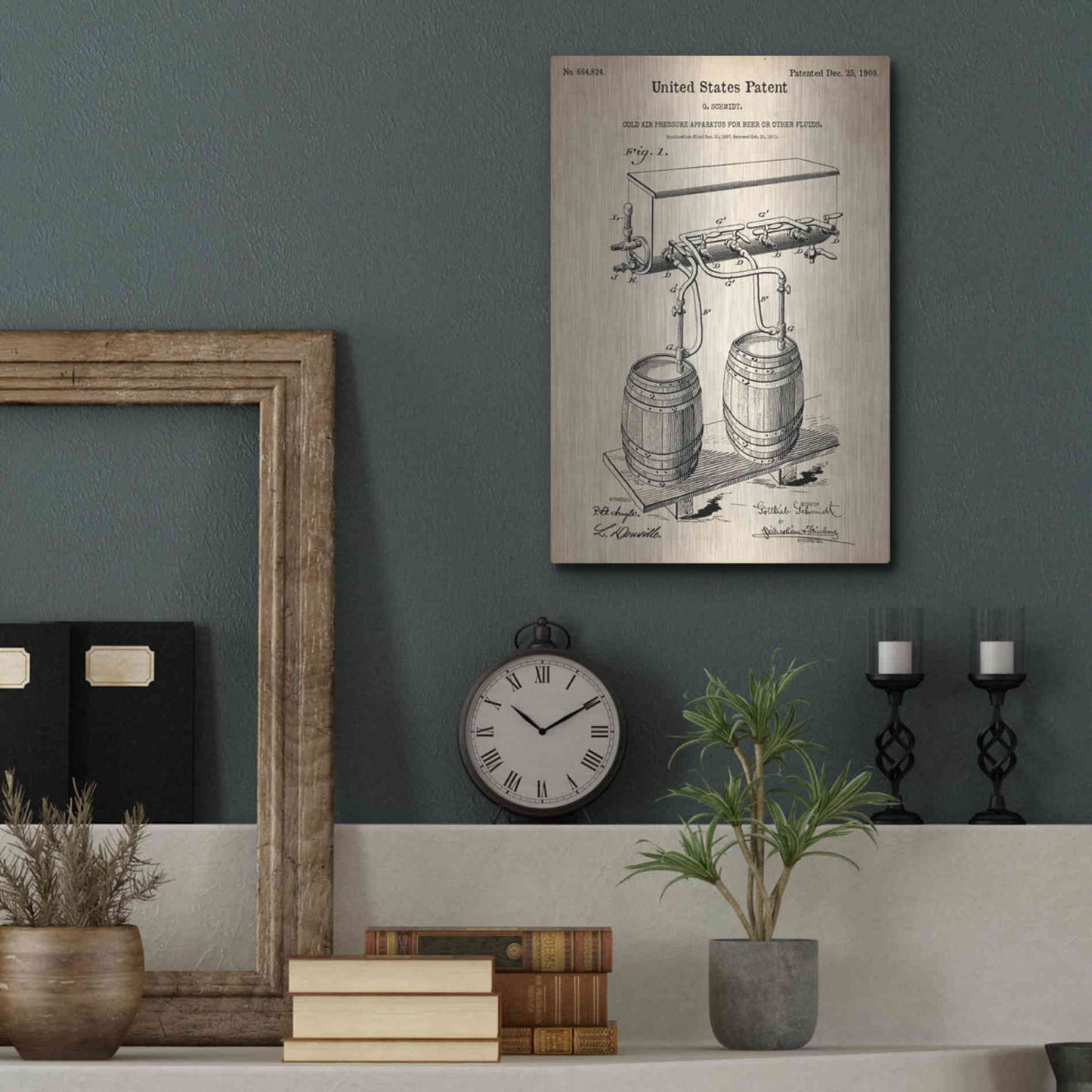 Luxe Metal Art 'Beer Barrel Vintage Patent Blueprint' Metal Wall Art,12x16