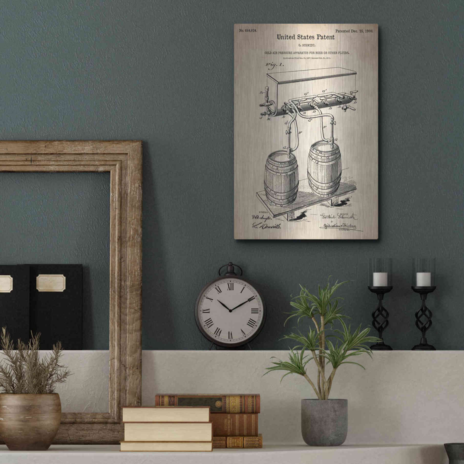 Luxe Metal Art 'Beer Barrel Vintage Patent Blueprint' Metal Wall Art,12x16